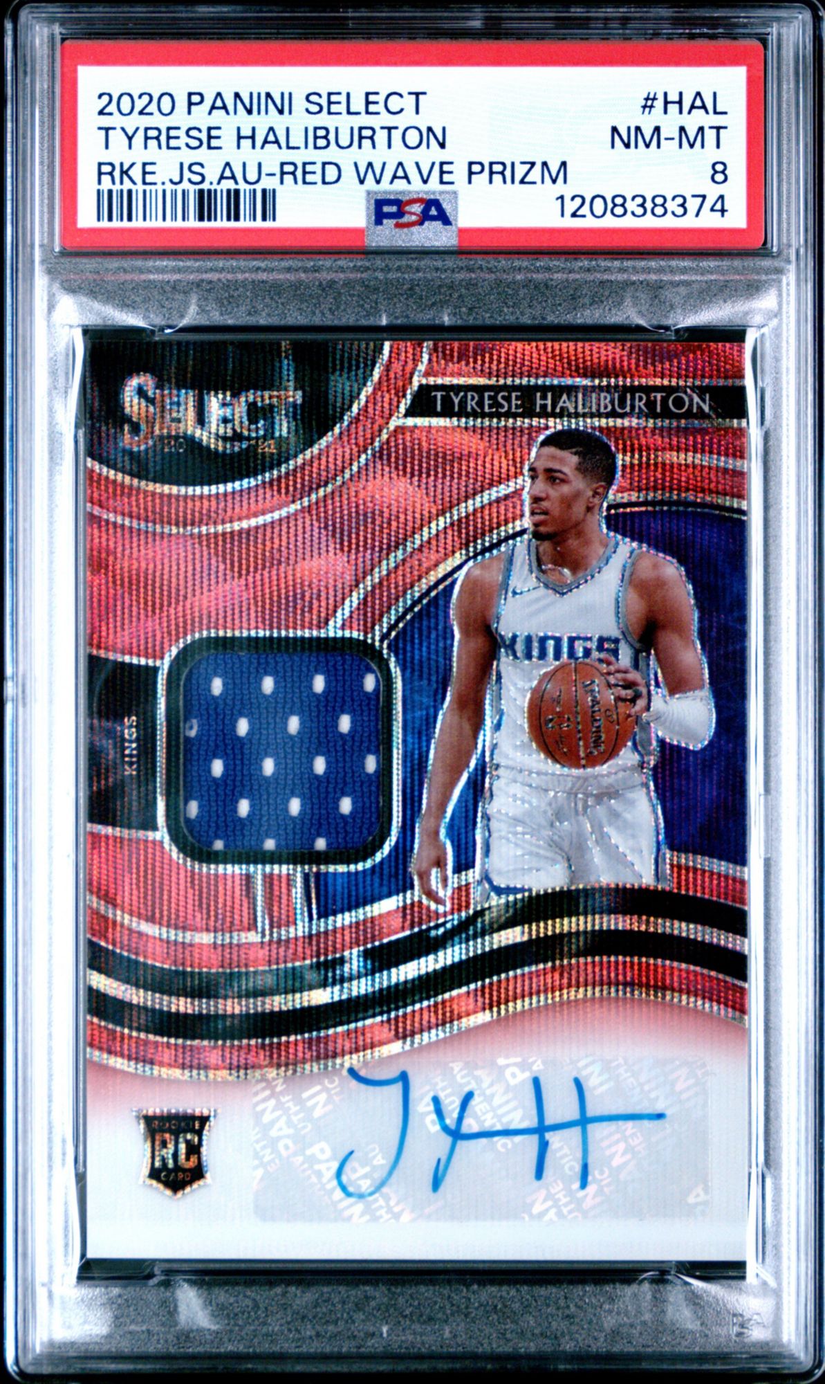 2020 Panini Select Rookie Jersey Autographs Hal Tyrese Haliburton Red Wave Prizm PSA 8