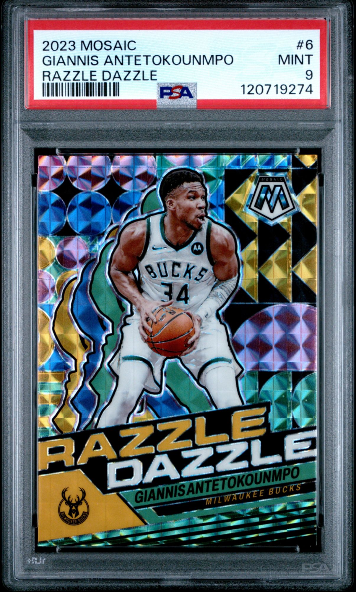 2023 Panini Mosaic Razzle Dazzle 6 Giannis Antetokounmpo PSA 9