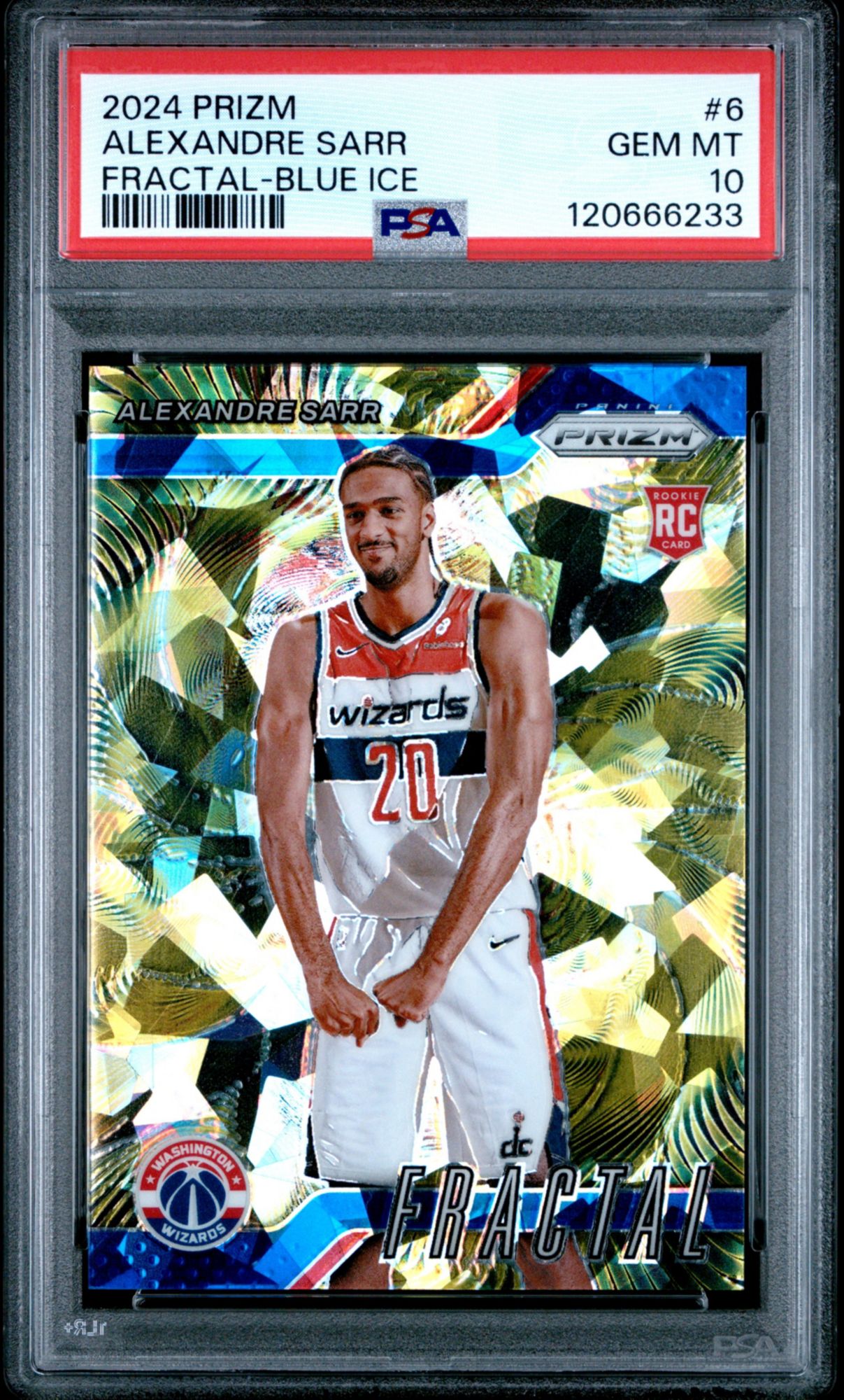 2024 Panini Prizm Fractal 6 Alexandre Sarr Blue Ice PSA 10
