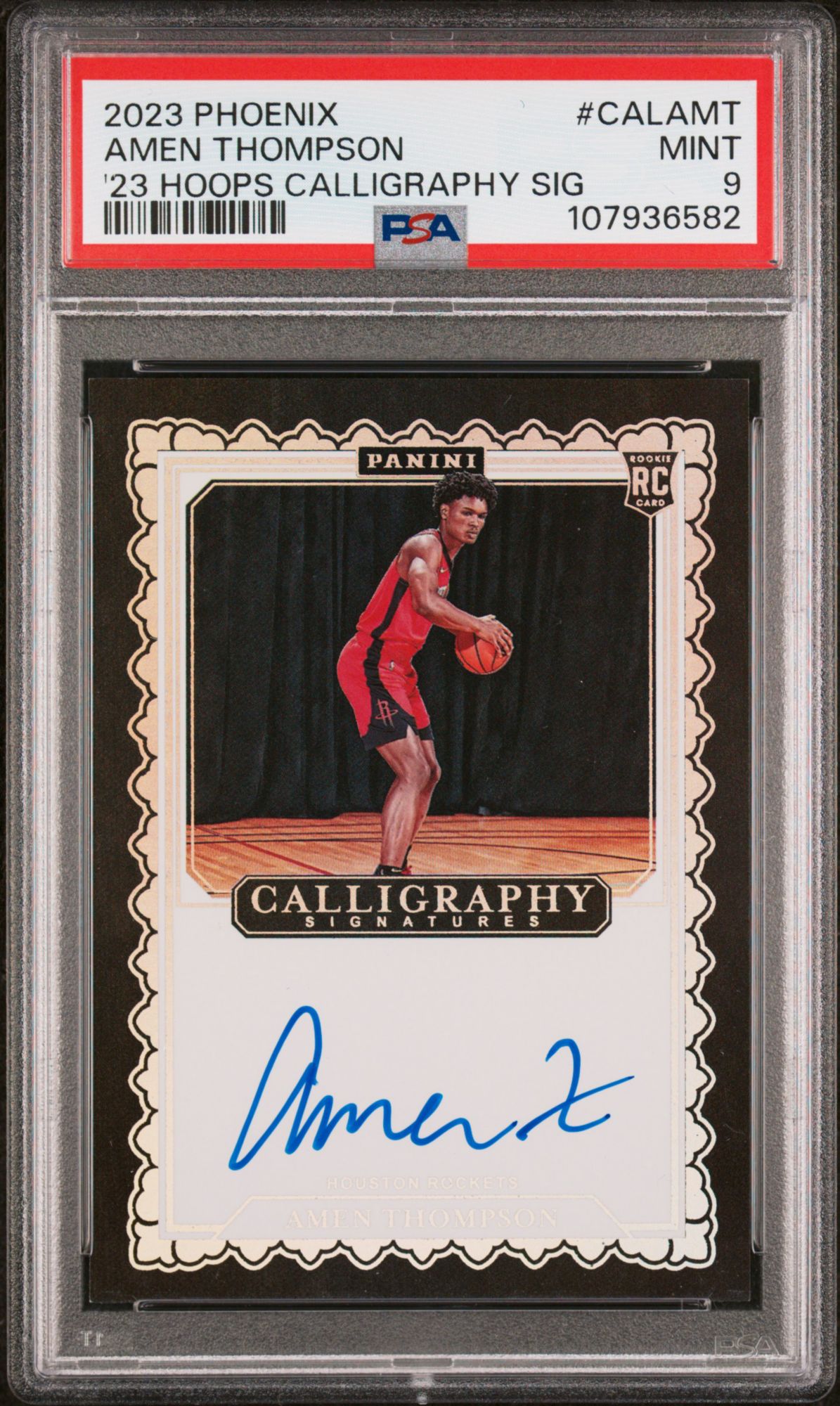 2023 Panini Phoenix 2023-24 Hoops Calligraphy Signatures CALAMT Amen Thompson PSA 9