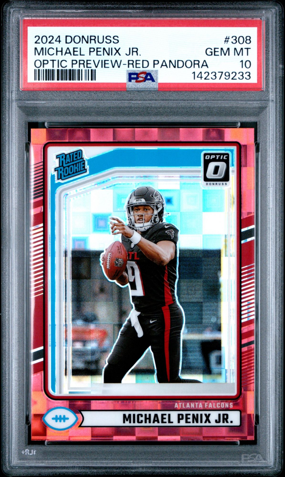 2024 Panini Donruss 308 Michael Penix Jr. Optic Preview-Red Pandora PSA 10
