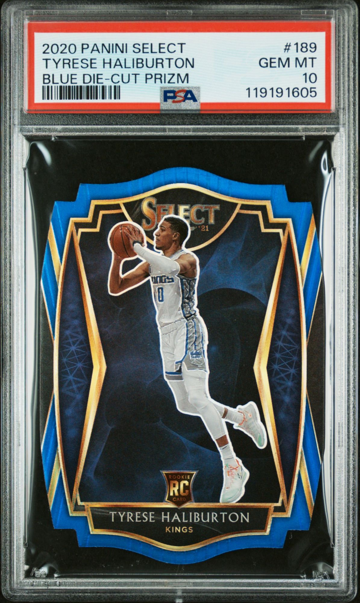 2020 Panini Select 189 Tyrese Haliburton Blue Die-Cut Prizm PSA 10