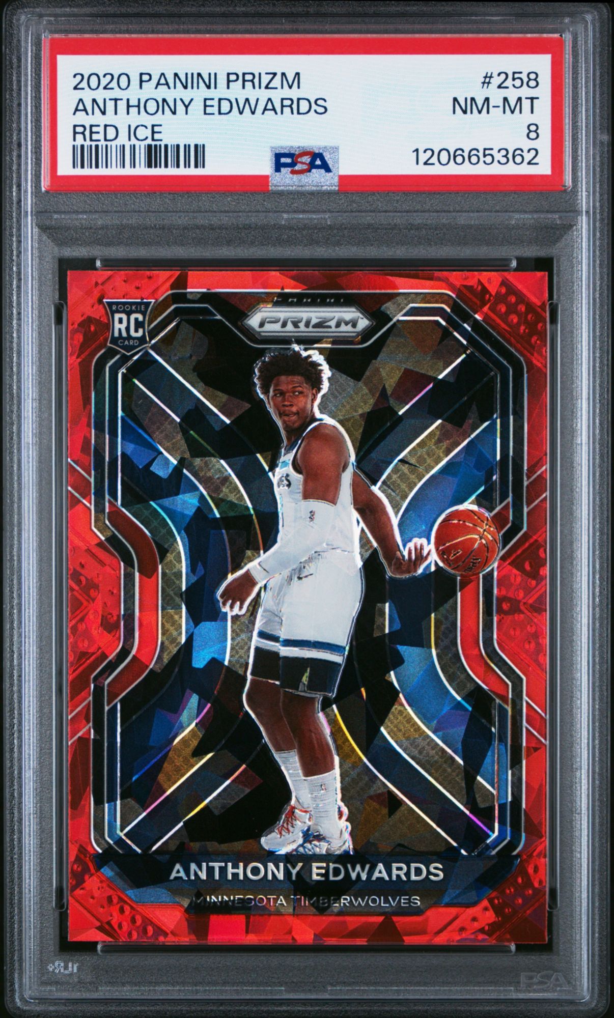 2020 Panini Prizm 258 Anthony Edwards Red Ice PSA 8