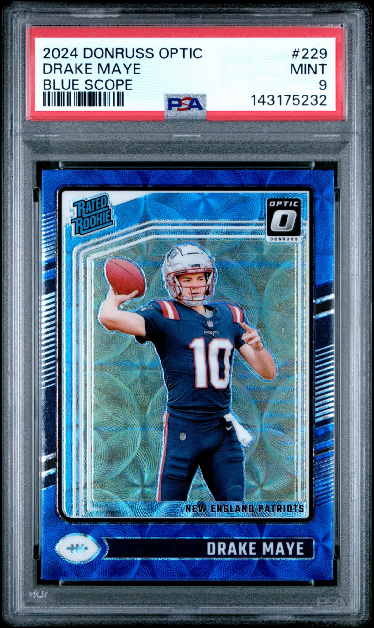 2024 Panini Donruss Optic 229 Drake Maye Blue Scope PSA 9
