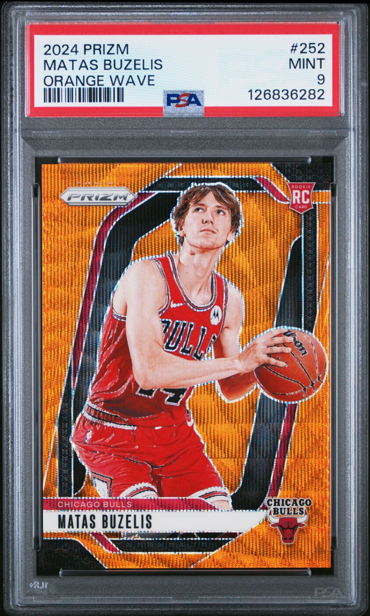 2024 Panini Prizm 252 Matas Buzelis Orange Wave PSA 9