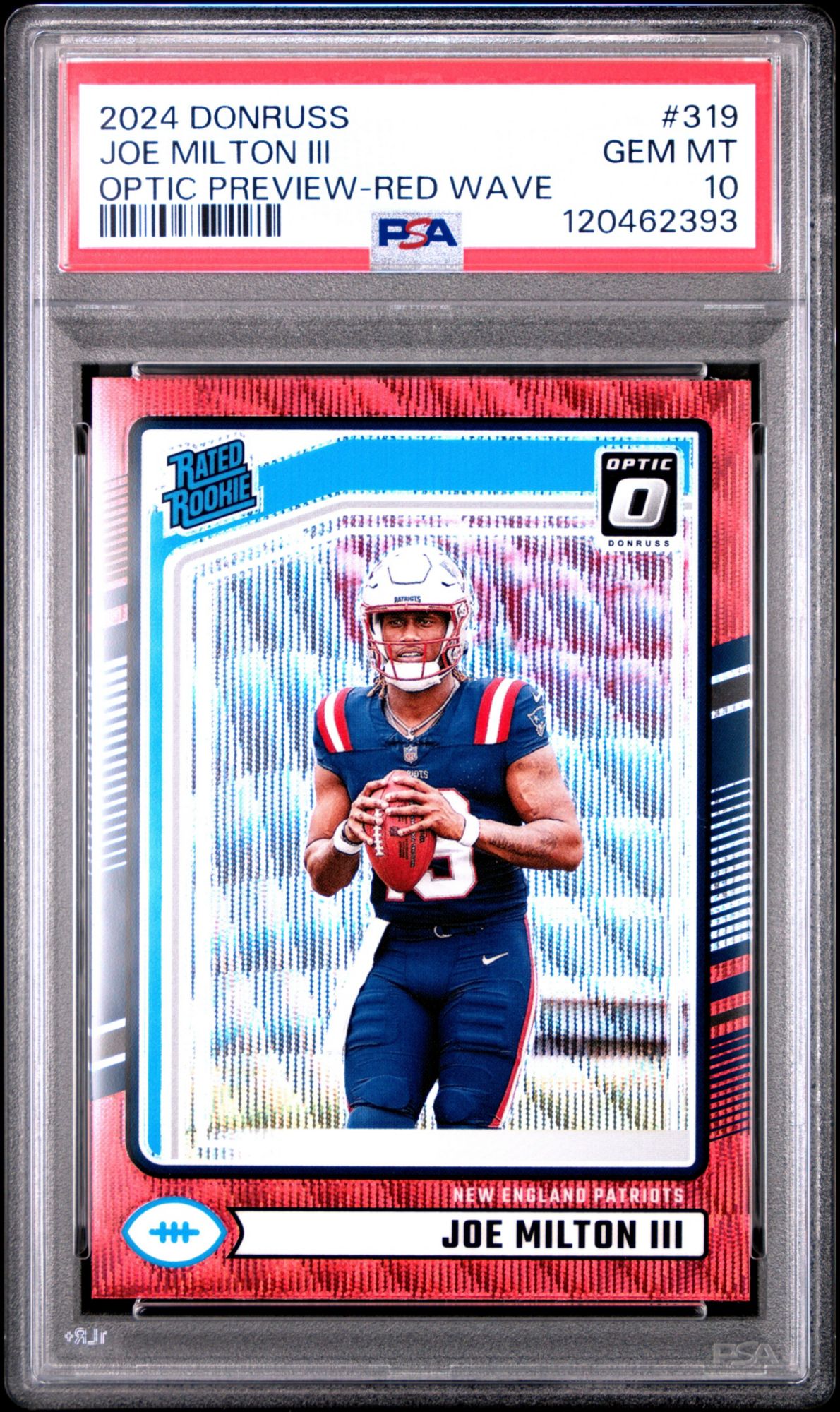 2024 Panini Donruss 319 Joe Milton Iii Optic Preview-Red Wave PSA 10