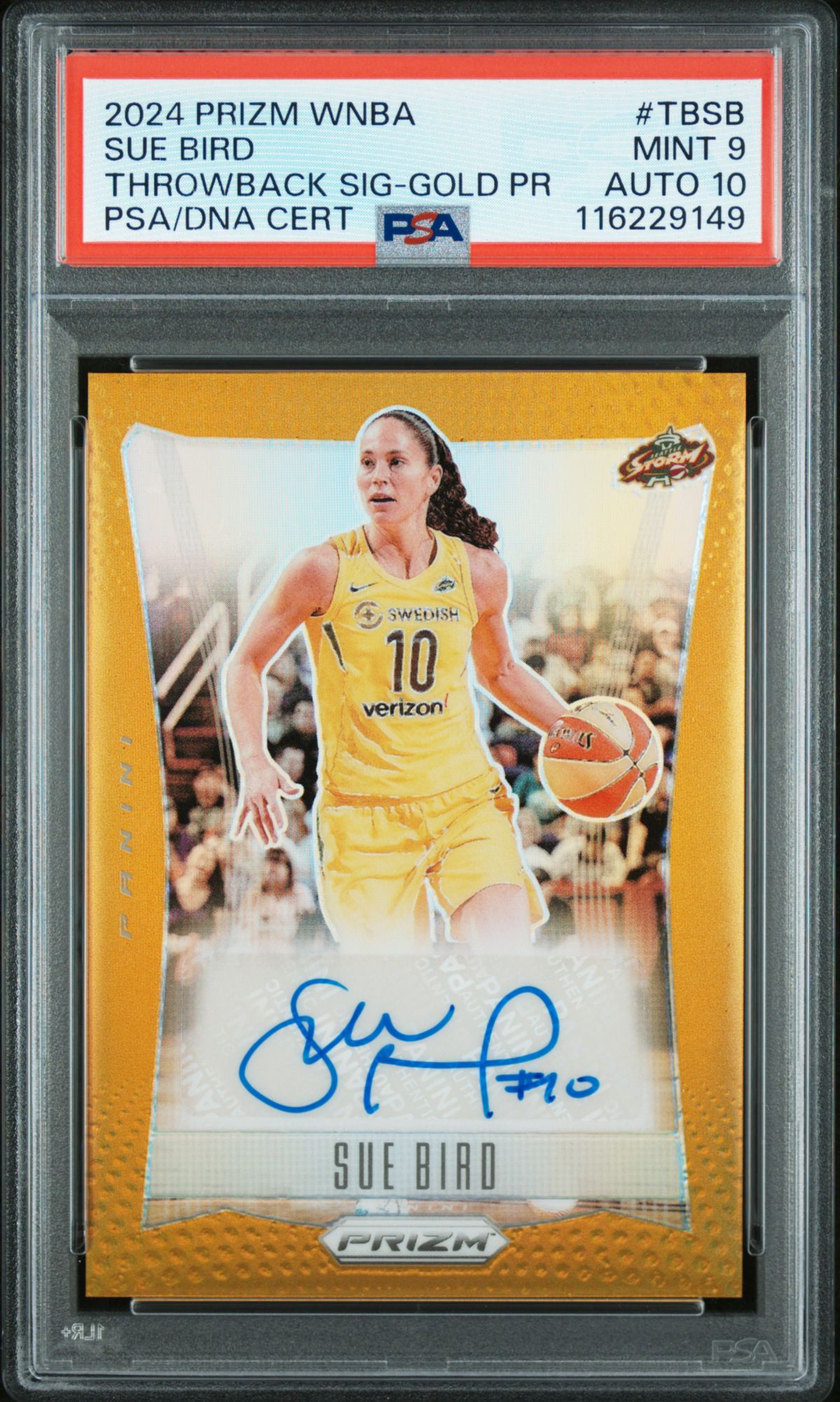 2024 Panini Prizm WNBA Throwback Signatures TBSB Sue Bird Gold Prizm PSA 9