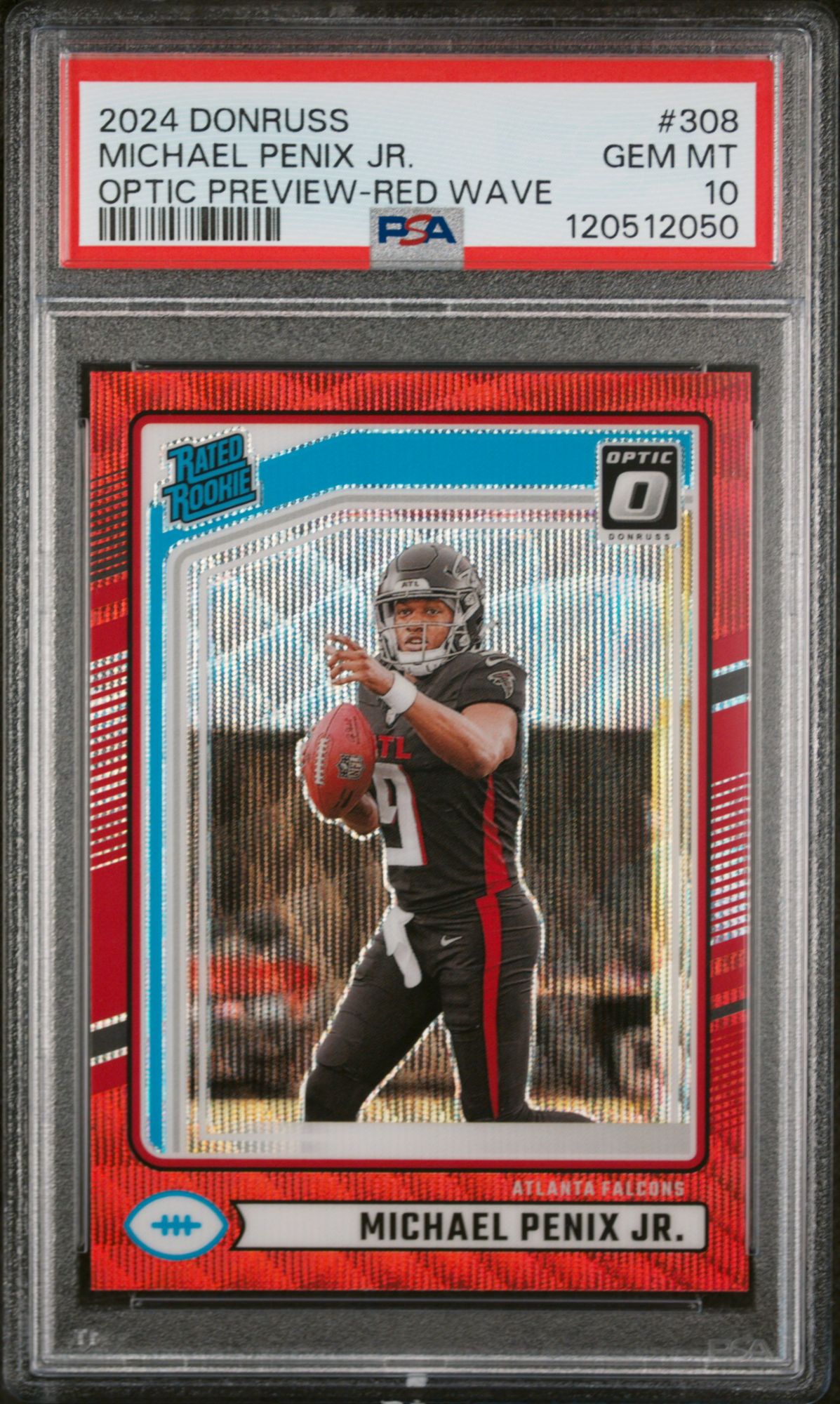 2024 Panini Donruss 308 Michael Penix Jr. Optic Preview-Red Wave PSA 10