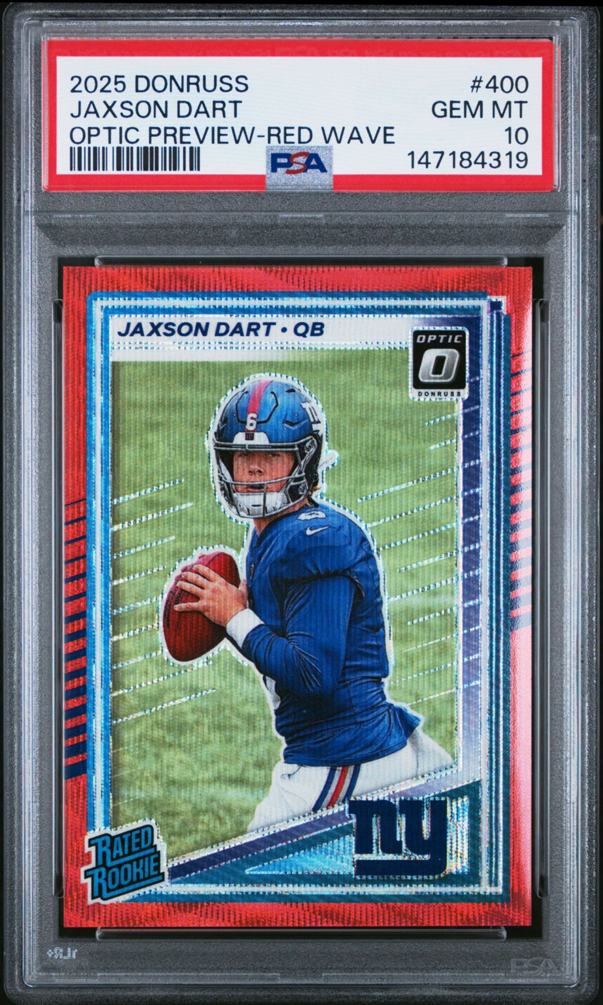 2025 Panini Donruss 400 Jaxson Dart Optic Preview-Red Wave PSA 10