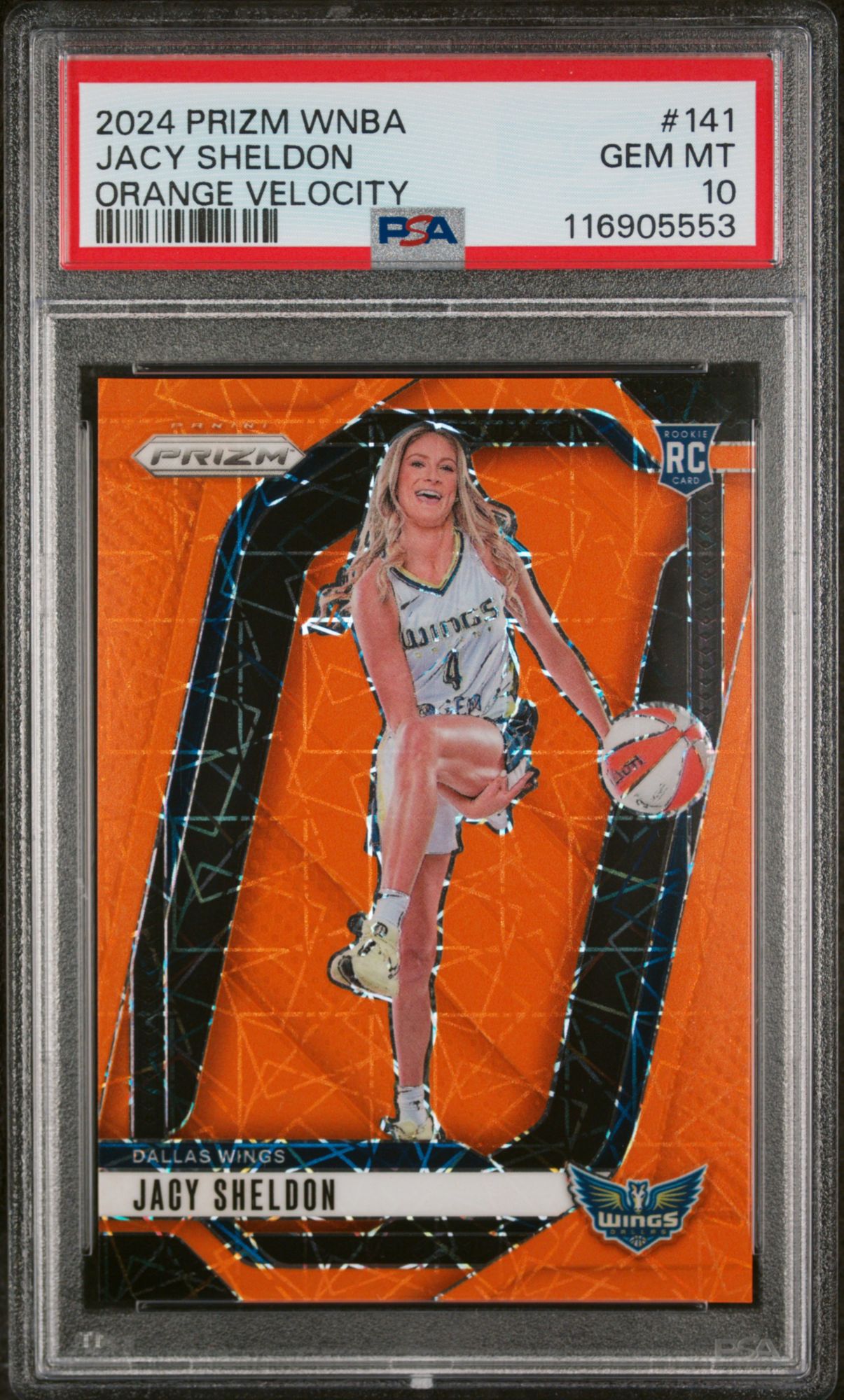 2024 Panini Prizm WNBA 141 Jacy Sheldon Orange Velocity PSA 10
