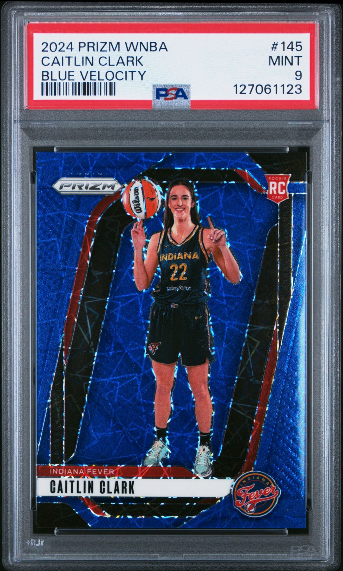 2024 Panini Prizm WNBA 145 Caitlin Clark Blue Velocity PSA 9