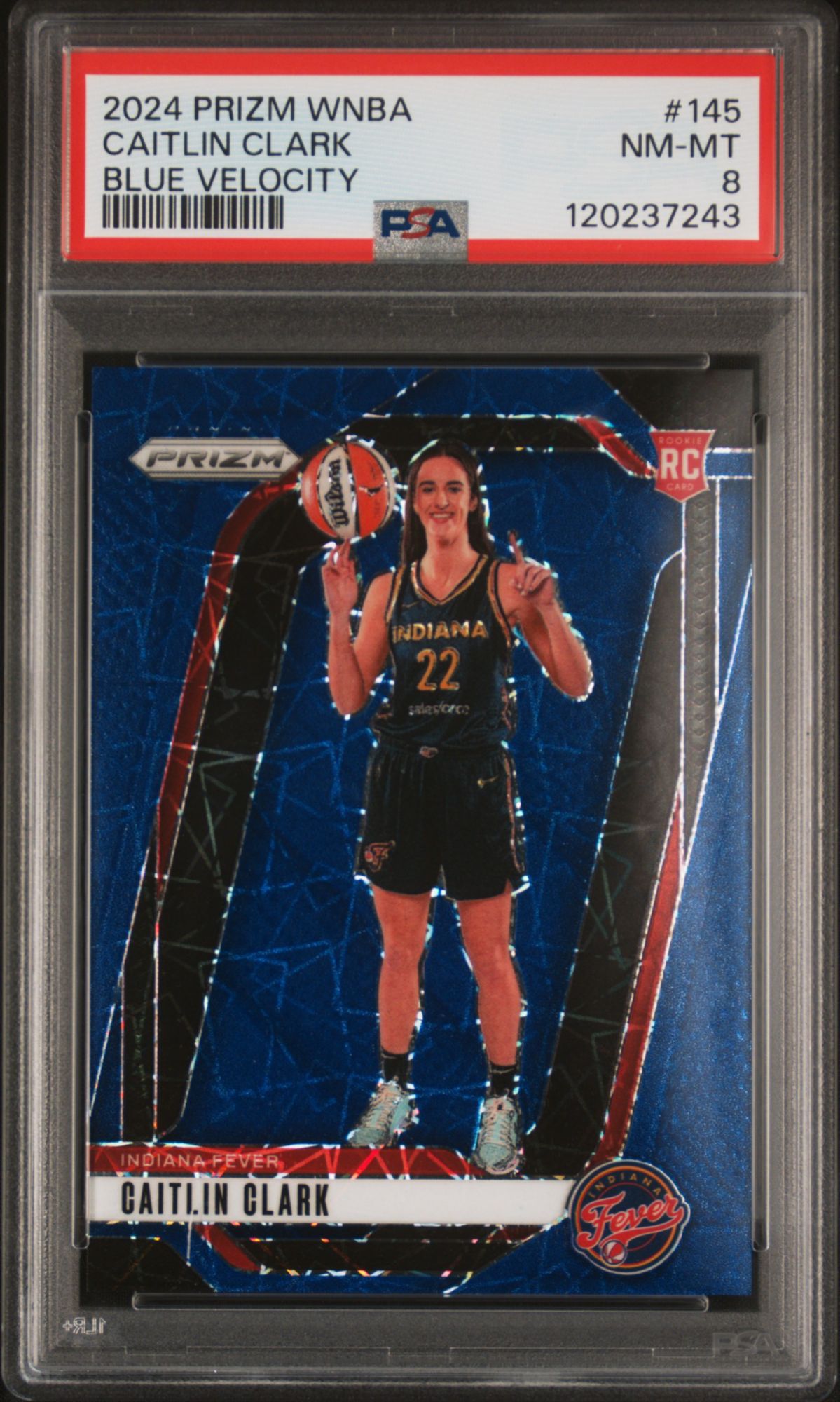 2024 Panini Prizm WNBA 145 Caitlin Clark Blue Velocity PSA 8