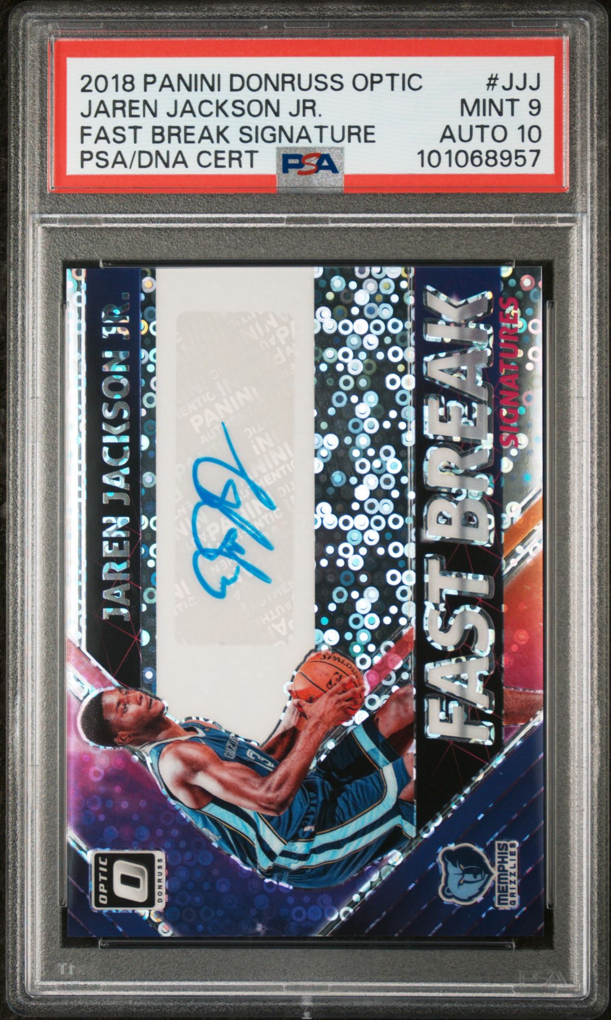 2018 Panini Donruss Optic Fast Break Signatures JJJ Jaren Jackson Jr. PSA 9