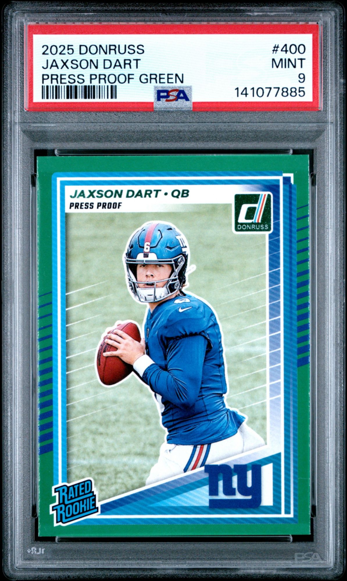 2025 Panini Donruss 400 Jaxson Dart Press Proof Green PSA 9