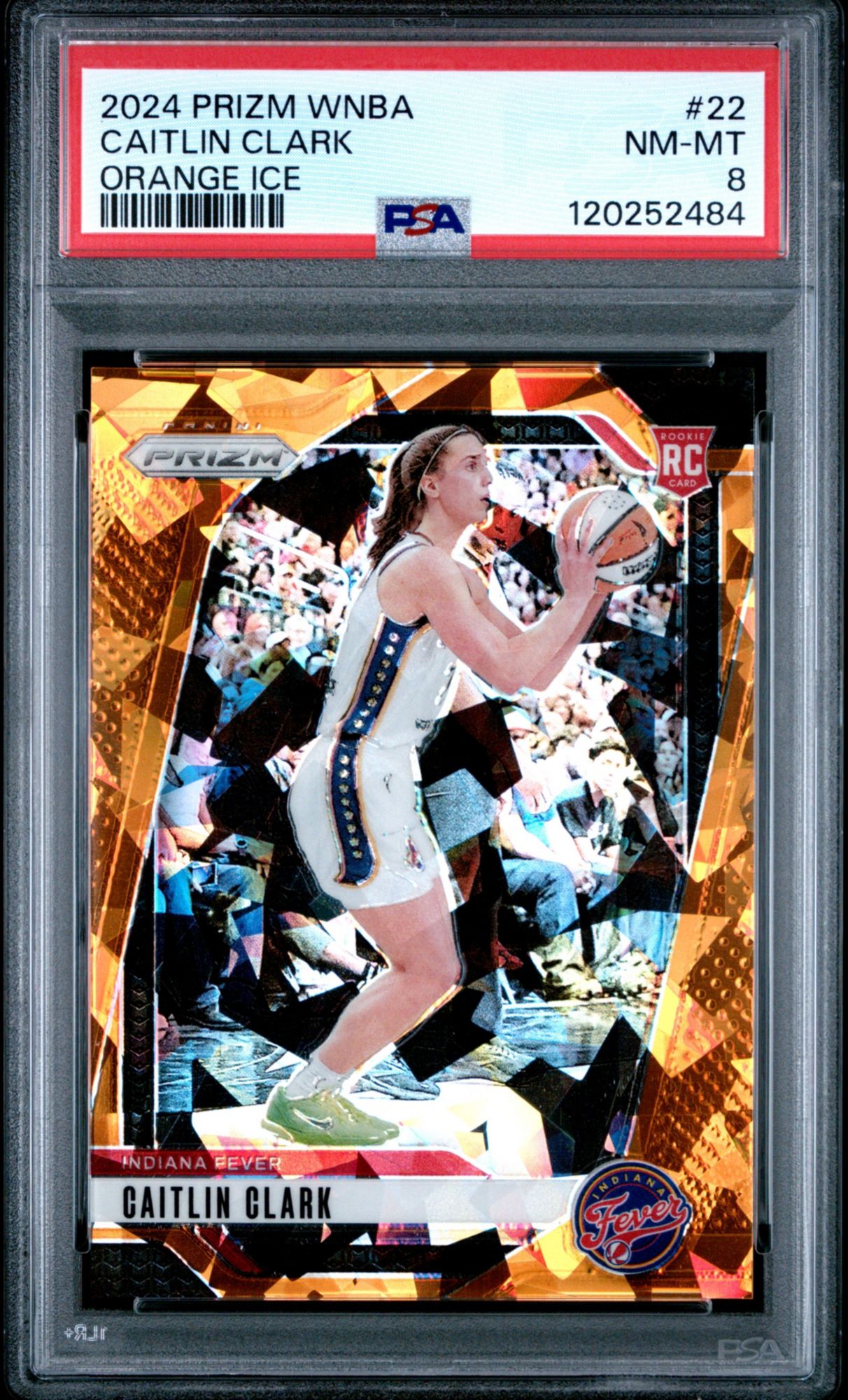 2024 Panini Prizm WNBA 22 Caitlin Clark Orange Ice PSA 8