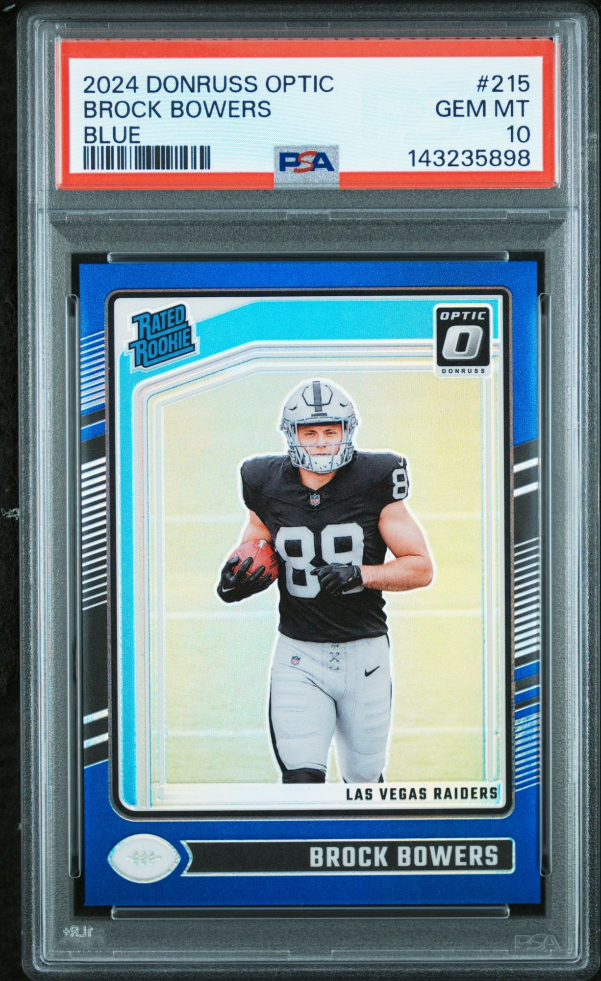 2024 Panini Donruss Optic 215 Brock Bowers Blue PSA 10