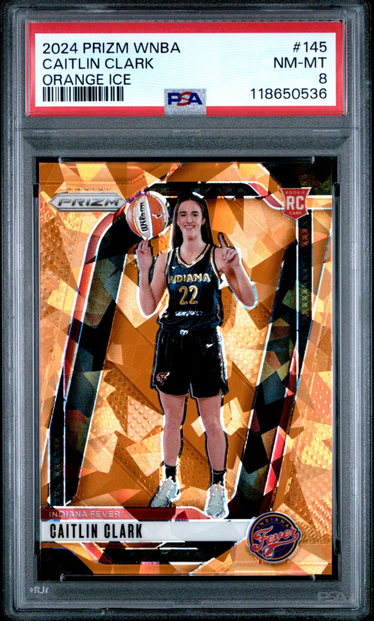 2024 Panini Prizm WNBA 145 Caitlin Clark Orange Ice PSA 8