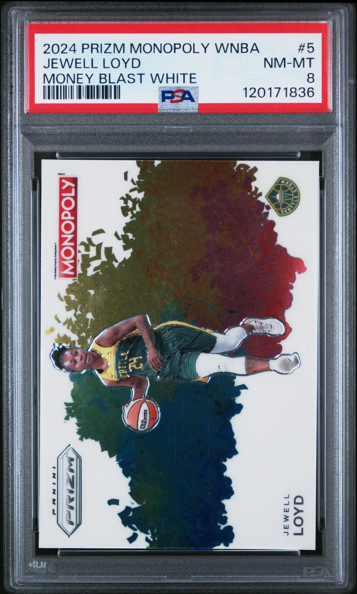 2024 Panini Prizm Monopoly WNBA Money Blast White 5 Jewell Loyd PSA 8