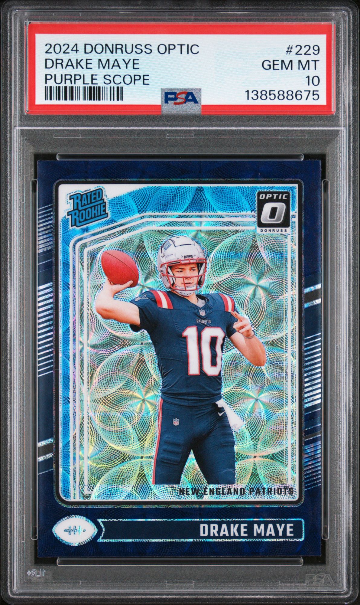 2024 Panini Donruss Optic 229 Drake Maye Purple Scope PSA 10