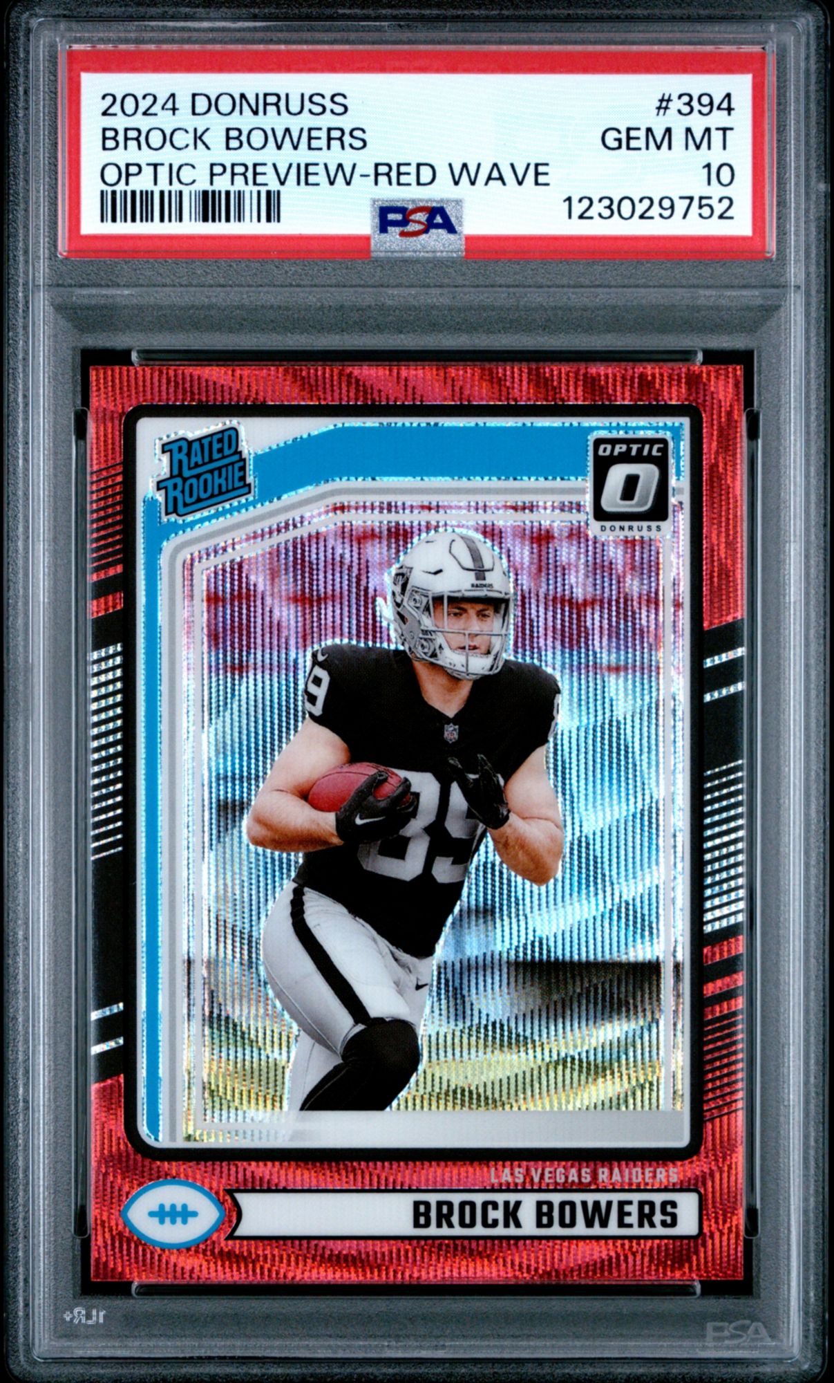 2024 Panini Donruss 394 Brock Bowers Optic Preview-red Wave PSA 10