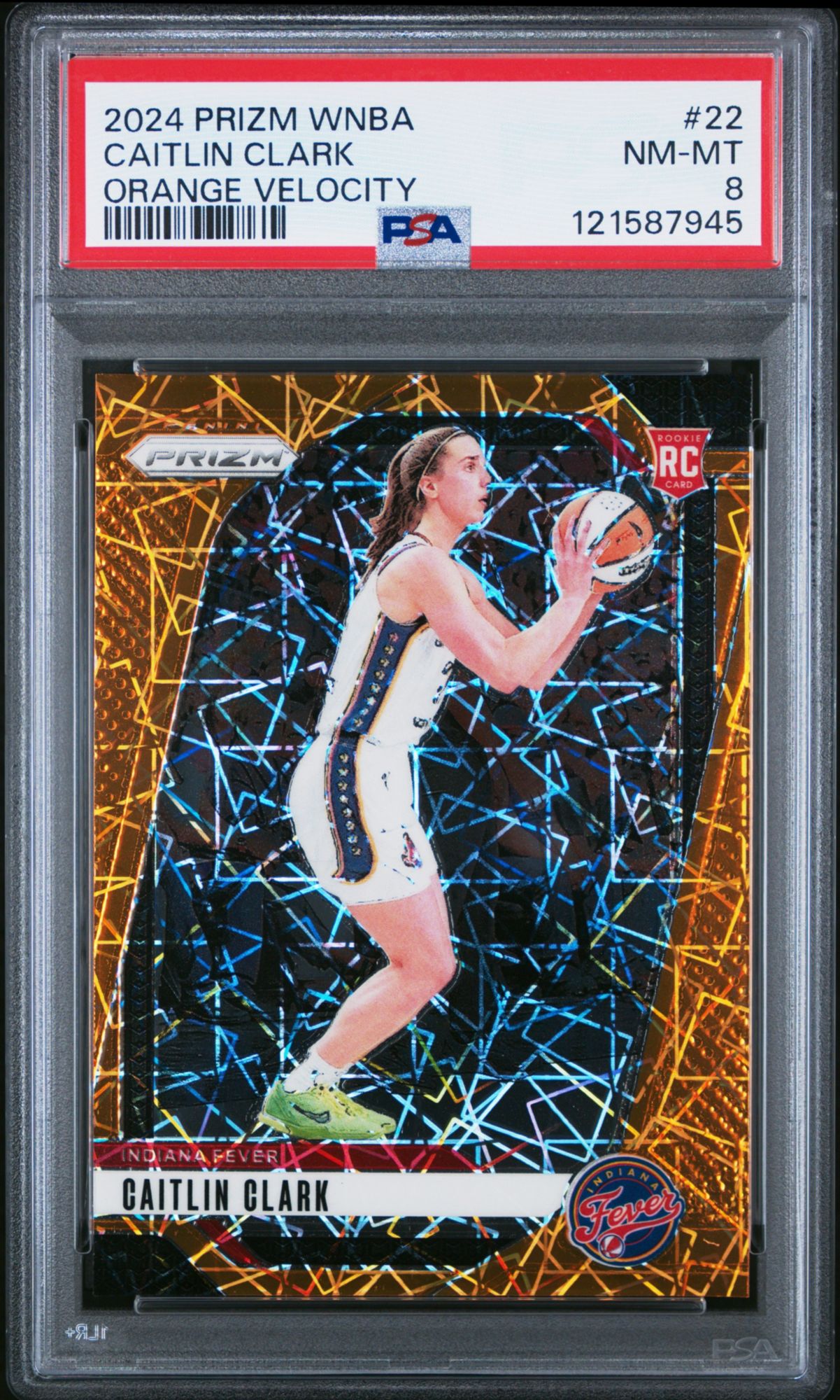 2024 Panini Prizm WNBA 22 Caitlin Clark Orange Velocity PSA 8