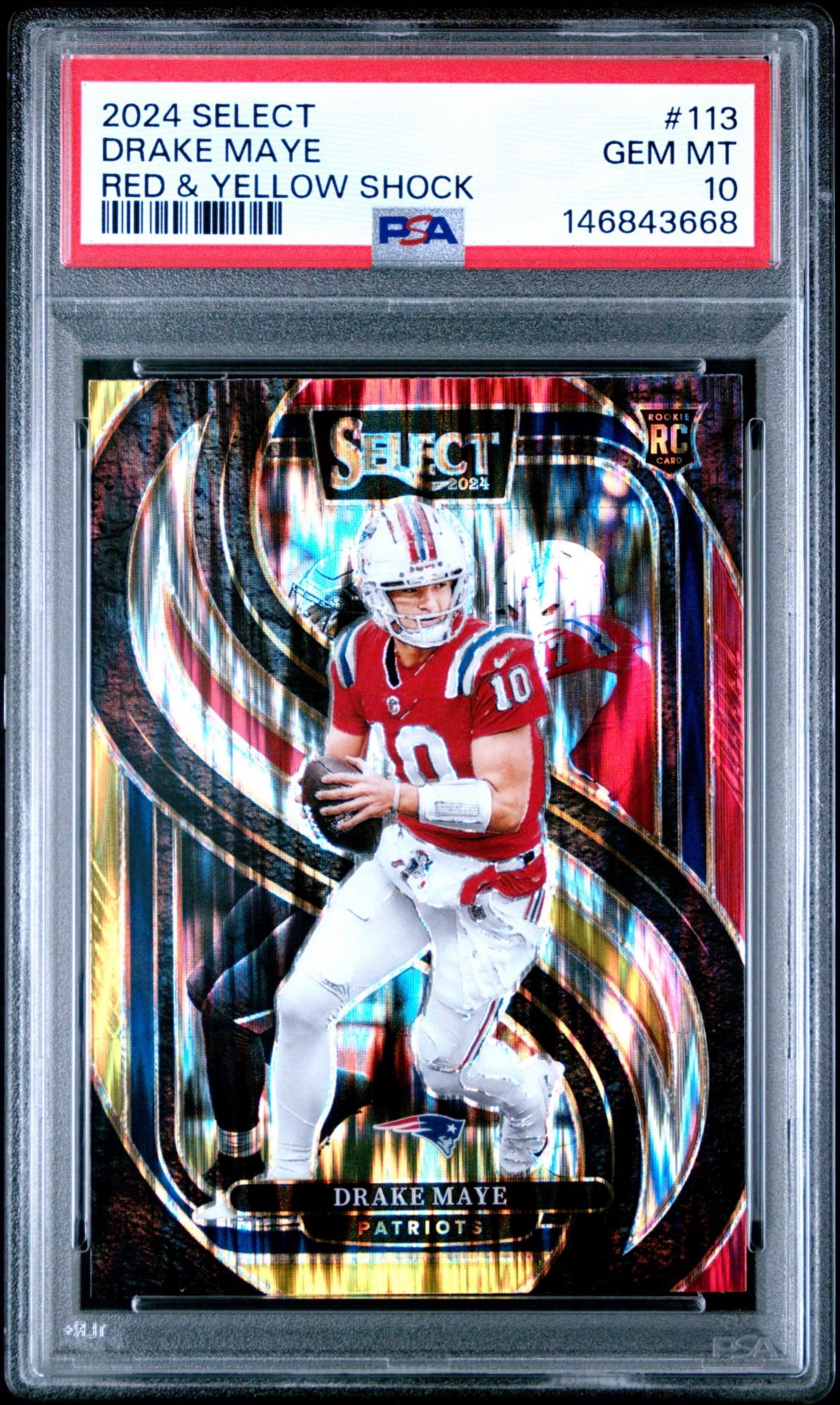 2024 Panini Select 113 Drake Maye Red & Yellow Shock PSA 10