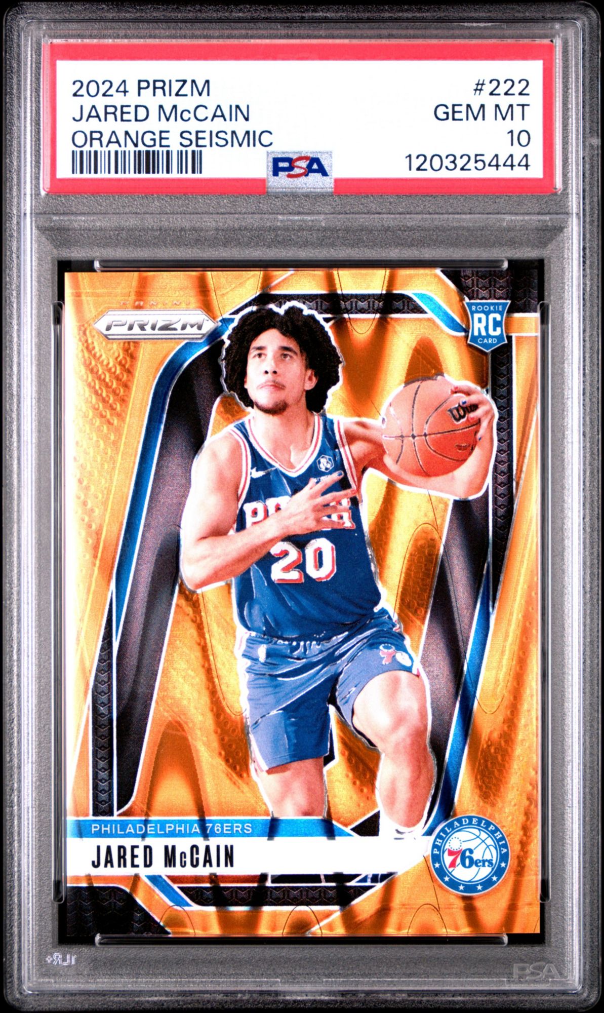 2024 Panini Prizm 222 Jared Mccain Orange Seismic PSA 10