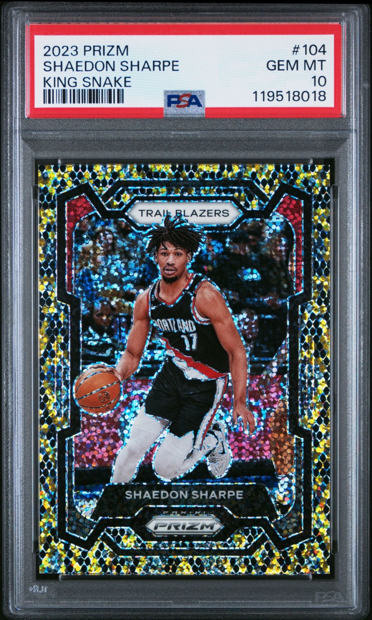 2023 Panini Prizm 104 Shaedon Sharpe King Snake PSA 10