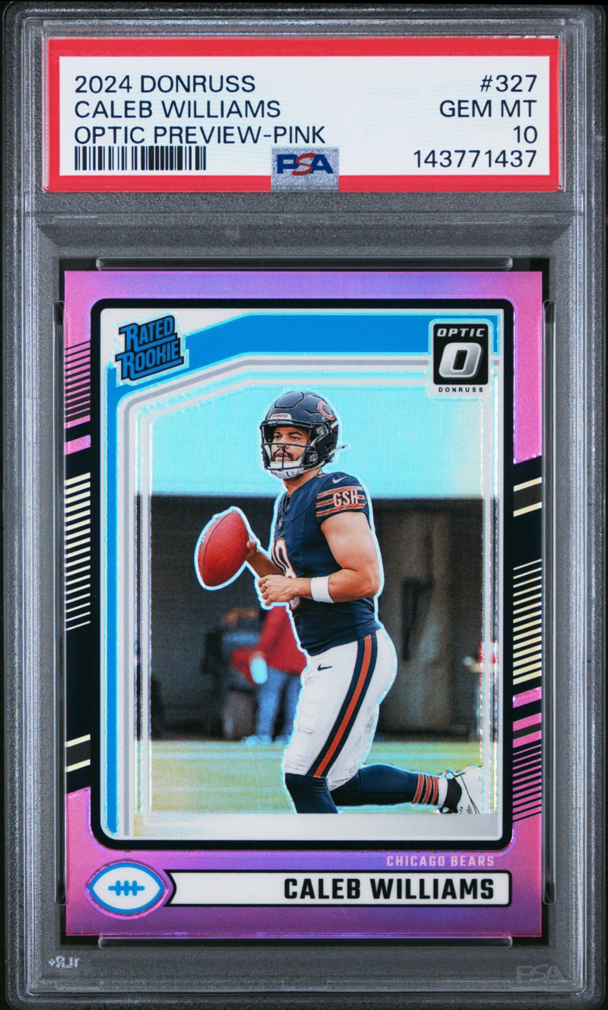 2024 Panini Donruss 327 Caleb Williams Optic Preview-Pink PSA 10