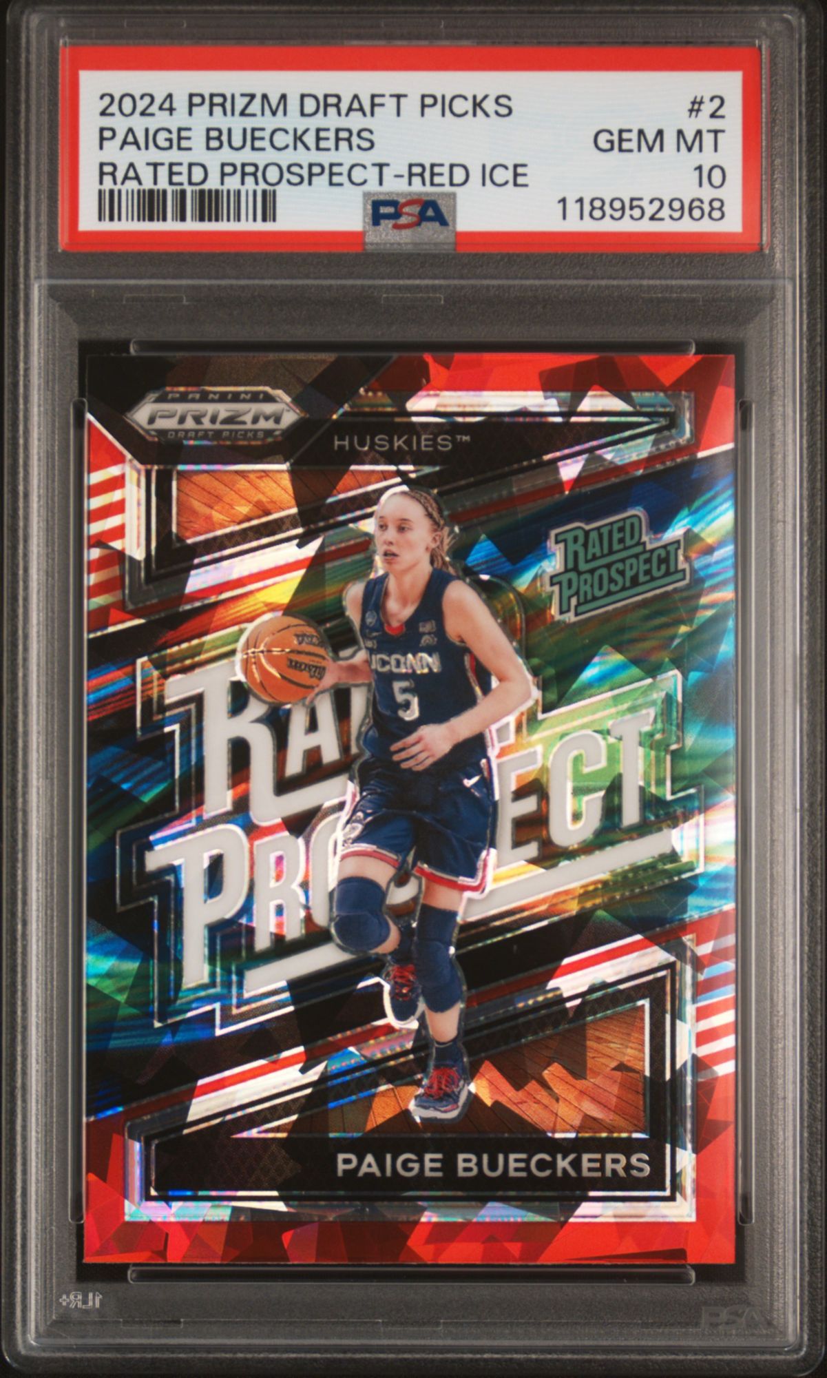 2024 Panini Prizm Draft Picks Rated Prospect 2 Paige Bueckers Red Ice PSA 10