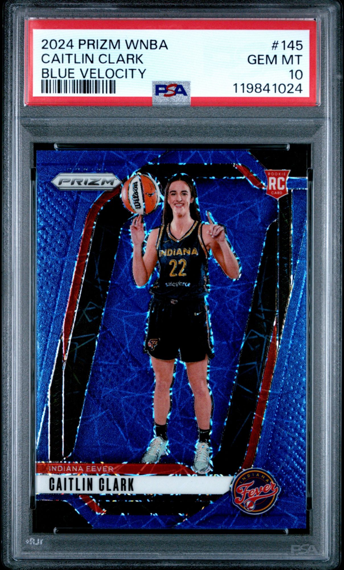 2024 Panini Prizm WNBA 145 Caitlin Clark Blue Velocity PSA 10