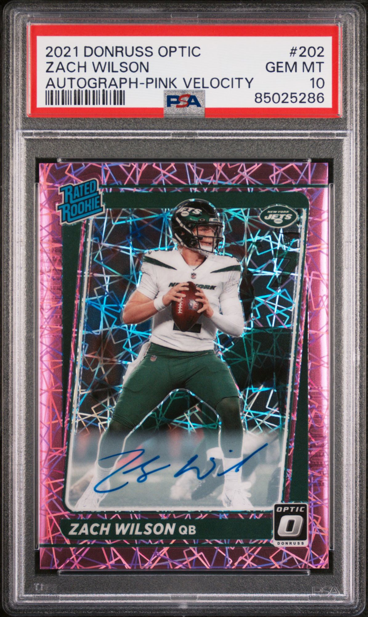 2021 Panini Donruss Optic 202 Zach Wilson Autograph-Pink Velocity PSA 10