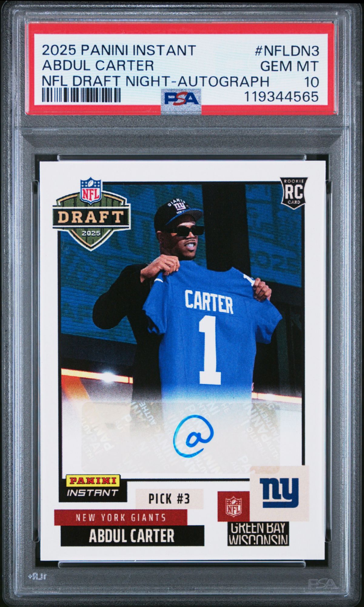 2025 Panini Instant NFL Draft Night NFLDN3 Abdul Carter Autograph PSA 10