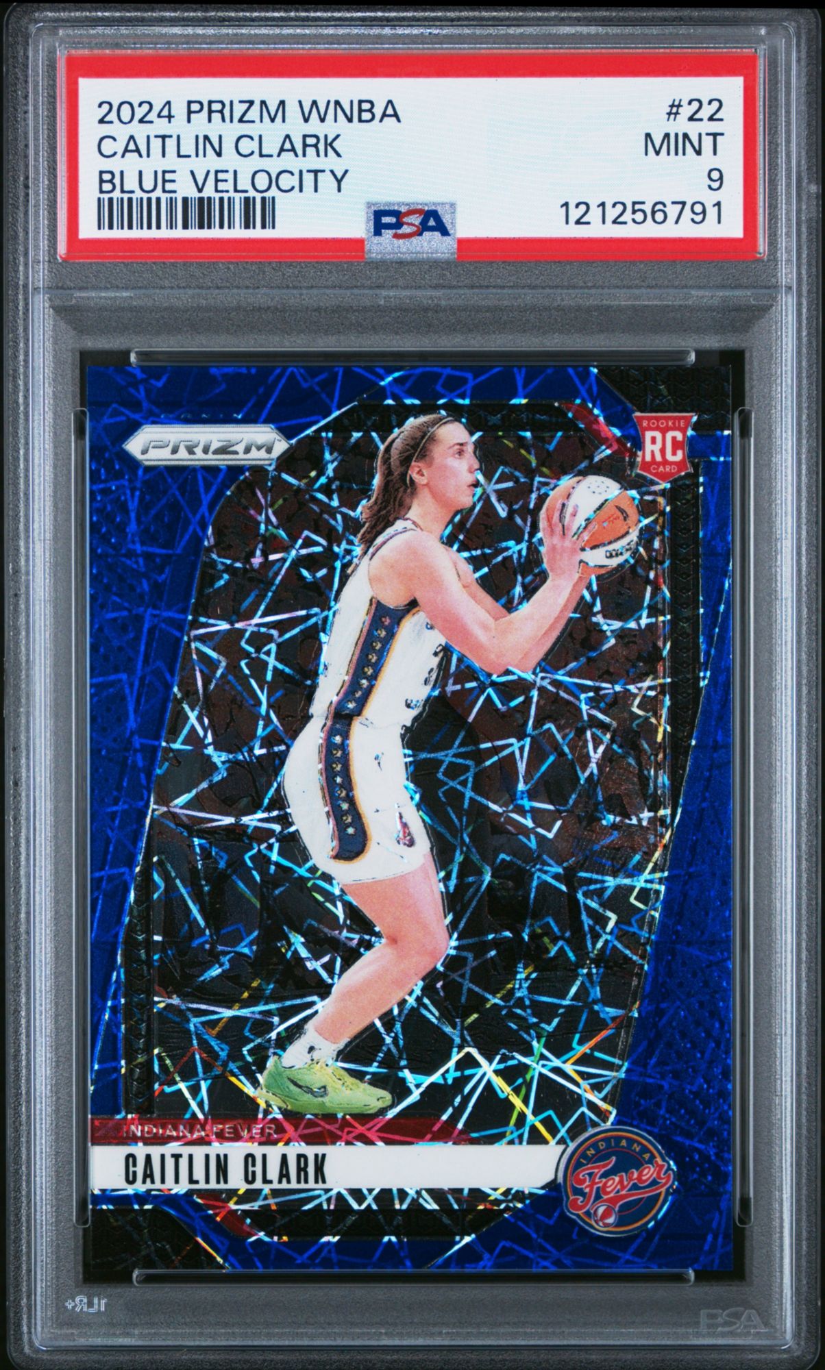 2024 Panini Prizm WNBA 22 Caitlin Clark Blue Velocity PSA 9