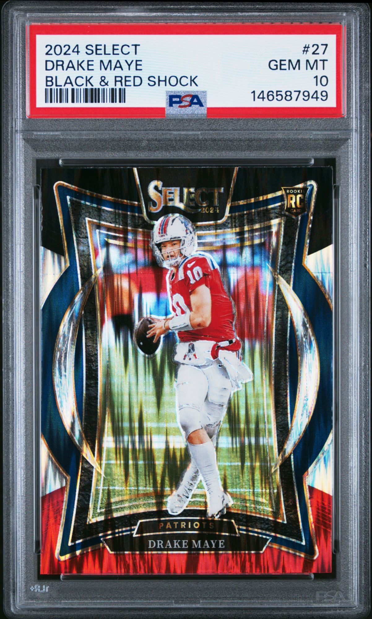 2024 Panini Select 27 Drake Maye Black & Red Shock PSA 10