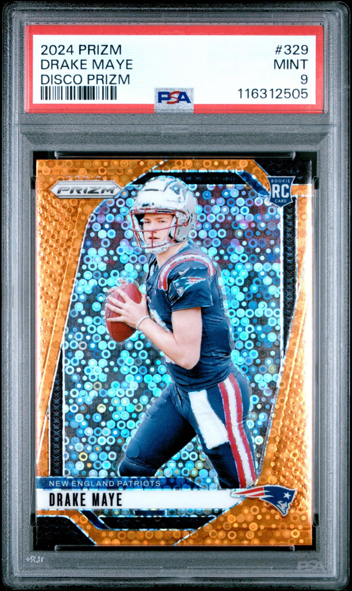 2024 Panini Prizm 329 Drake Maye Disco Prizm PSA 9