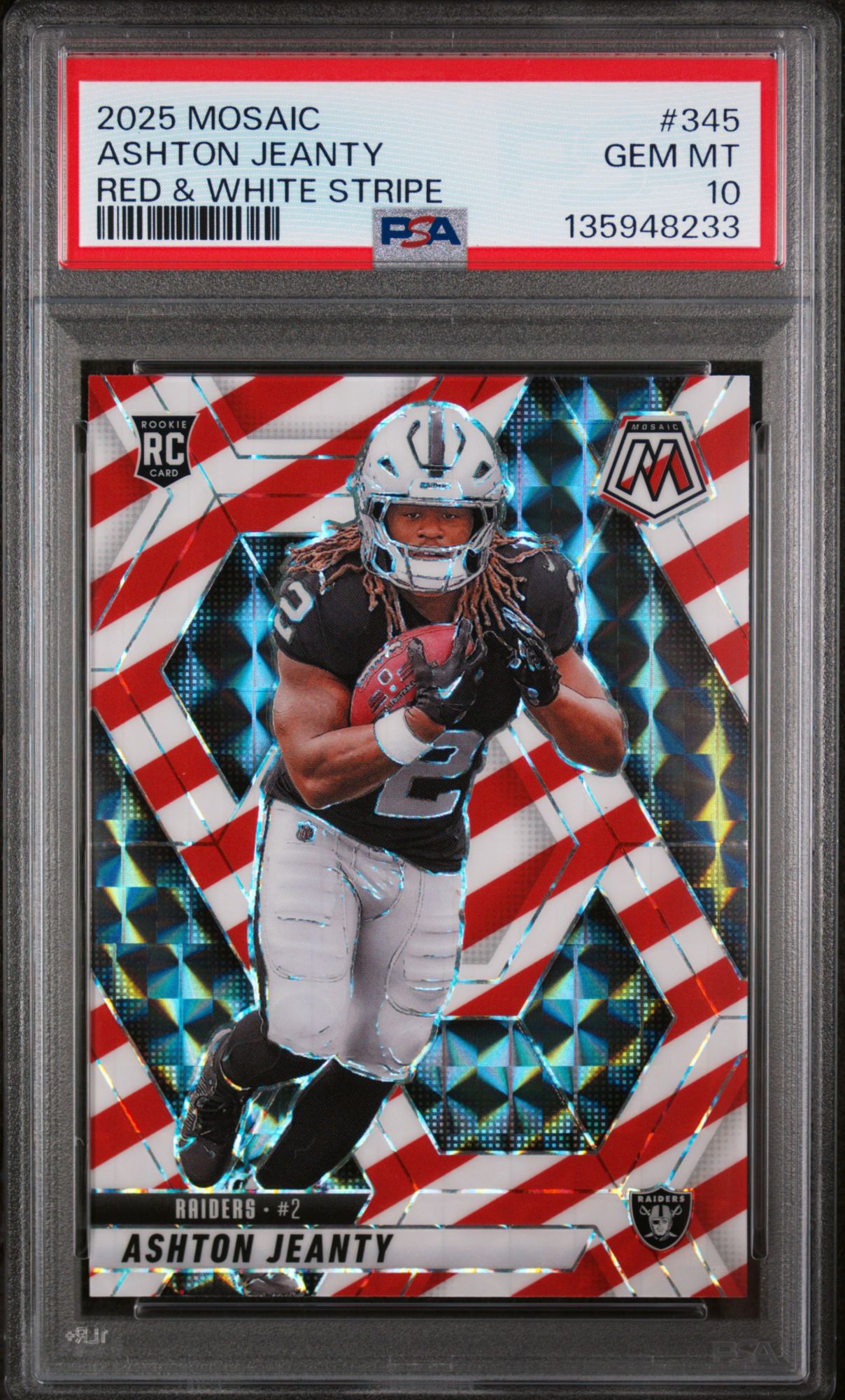 2025 Panini Mosaic 345 Ashton Jeanty Red & White Stripe PSA 10