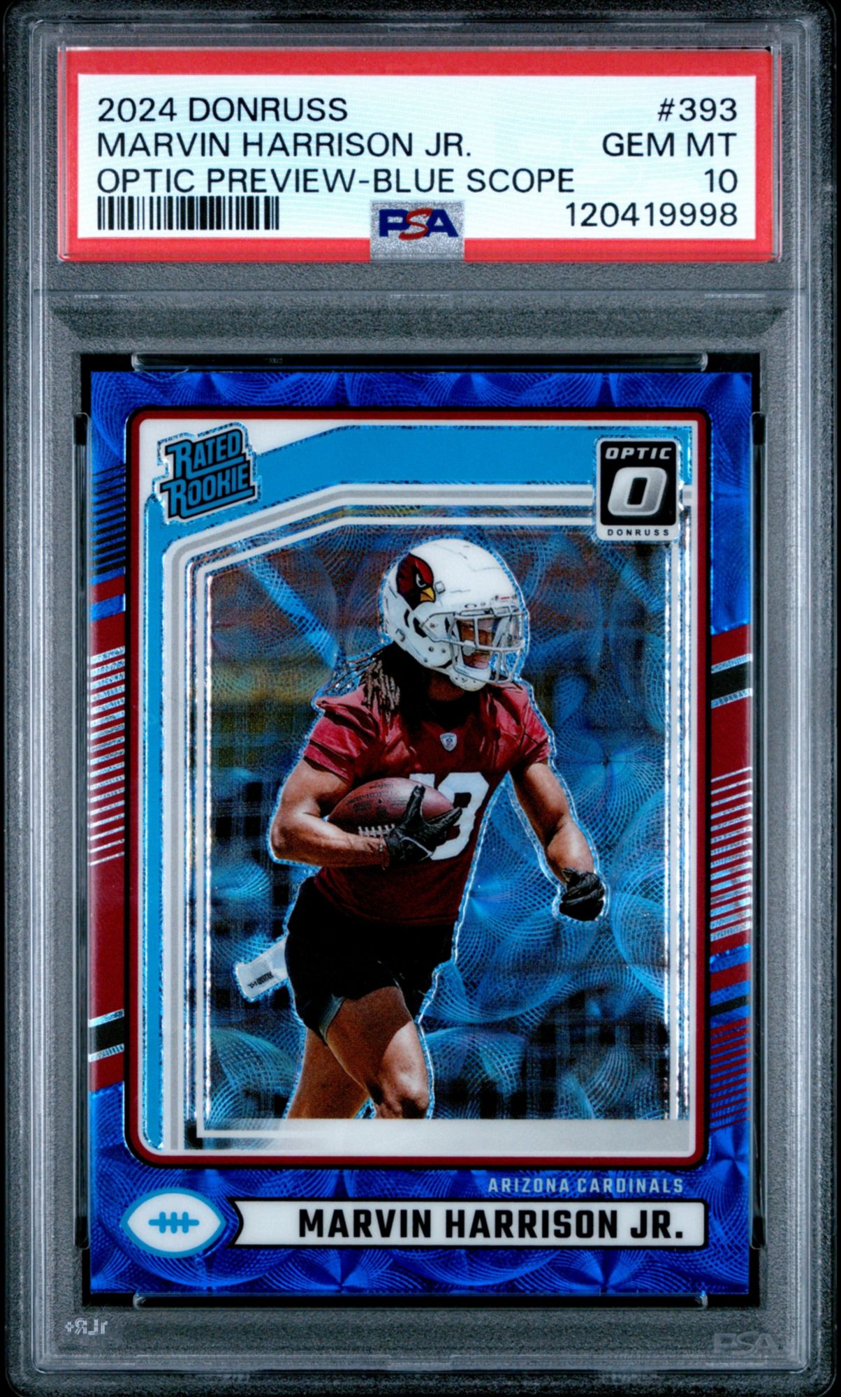 2024 Panini Donruss 393 Marvin Harrison Jr. Optic Preview-blue Scope PSA 10