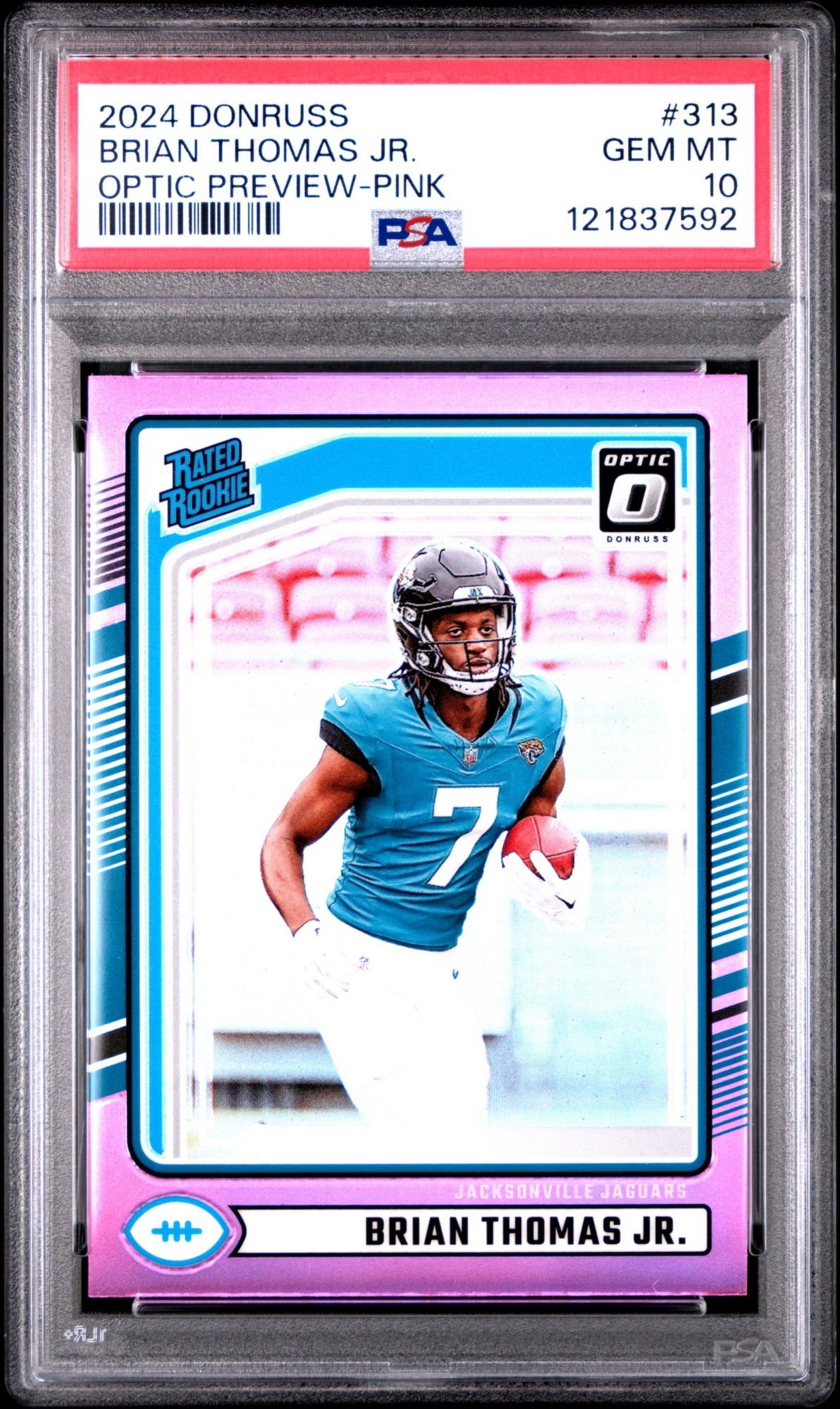 2024 Panini Donruss 313 Brian Thomas Jr. Optic Preview-pink PSA 10