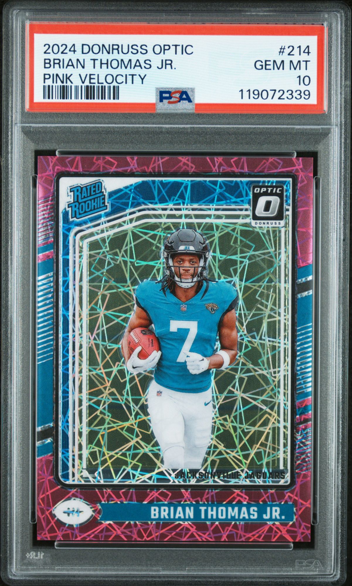 2024 Panini Donruss Optic 214 Brian Thomas Jr. Pink Velocity PSA 10