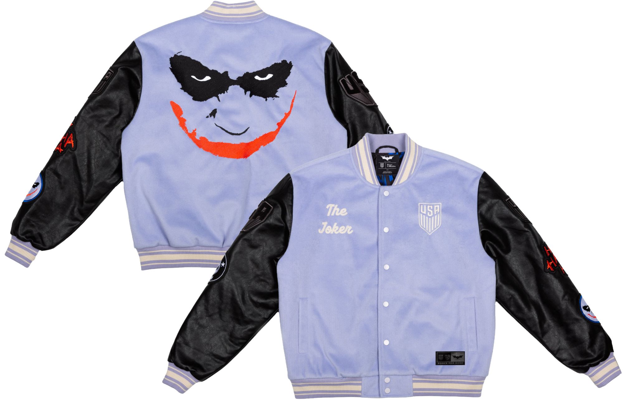 Peace Collective Adult U.S. Soccer | DC Worlds Collide Joker Varsity Jacket