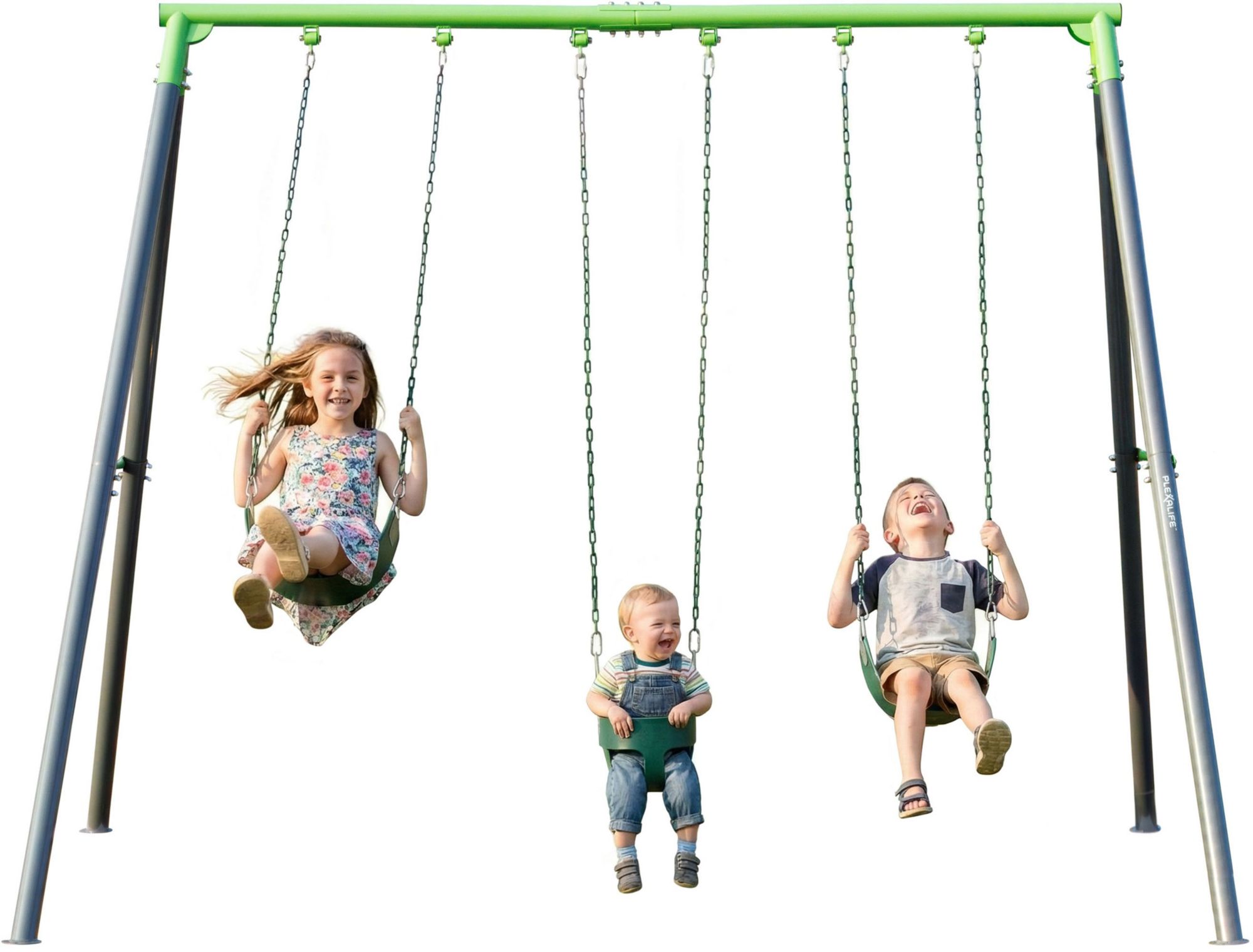 Plexalife 9ft. Heavy-Duty Metal Swing Set - 1 Bucket, 2 Belt