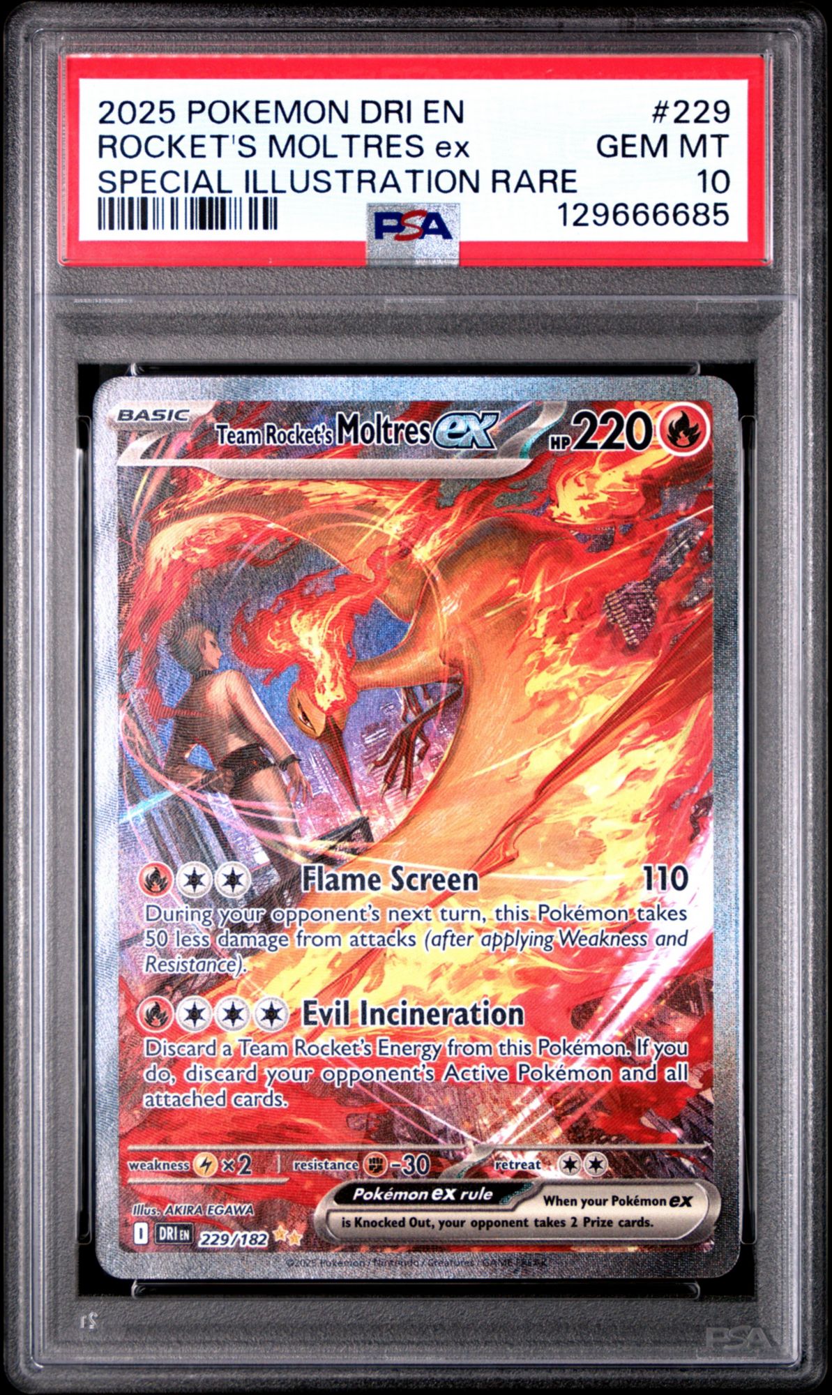 2025 Pokemon Dri En-Destined Rivals 229 Team Rocket'S Moltres Ex Special Illustration Rare PSA 10