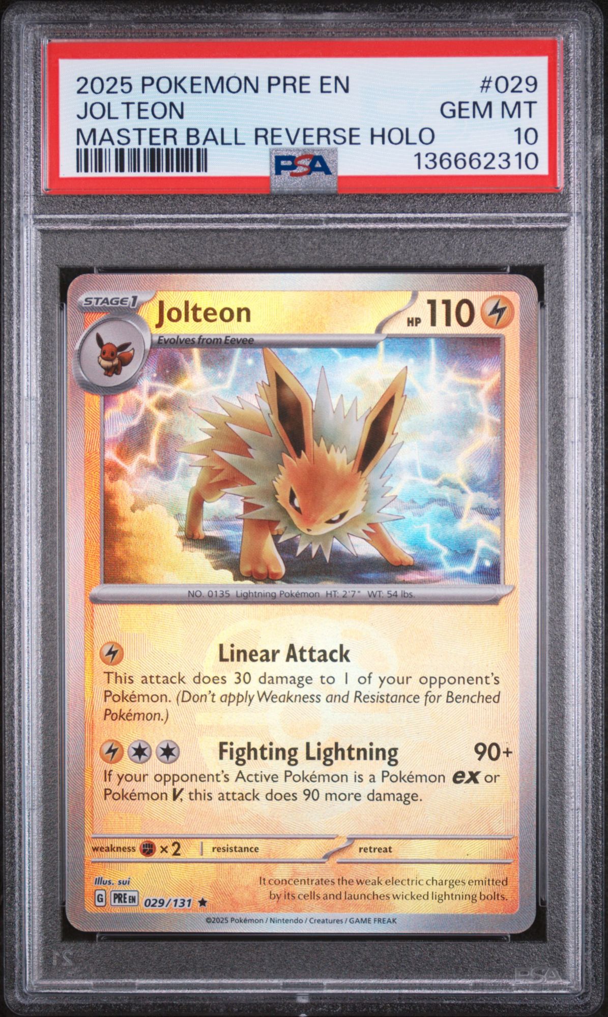 2025 Pokemon Pre En-Prismatic Evolutions 029 Jolteon Master Ball Reverse Holo PSA 10