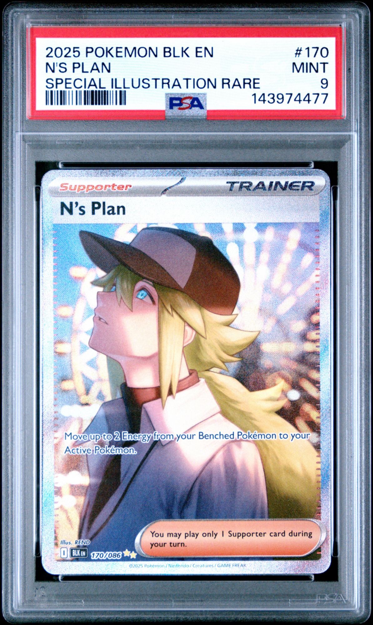 2025 Pokemon Blk En-Black Bolt 170 N'S Plan Special Illustration Rare PSA 9