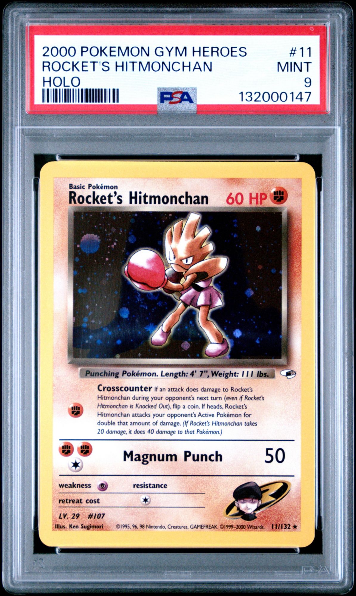 2000 Pokemon Gym Heroes 11 Rocket'S Hitmonchan Holo PSA 9