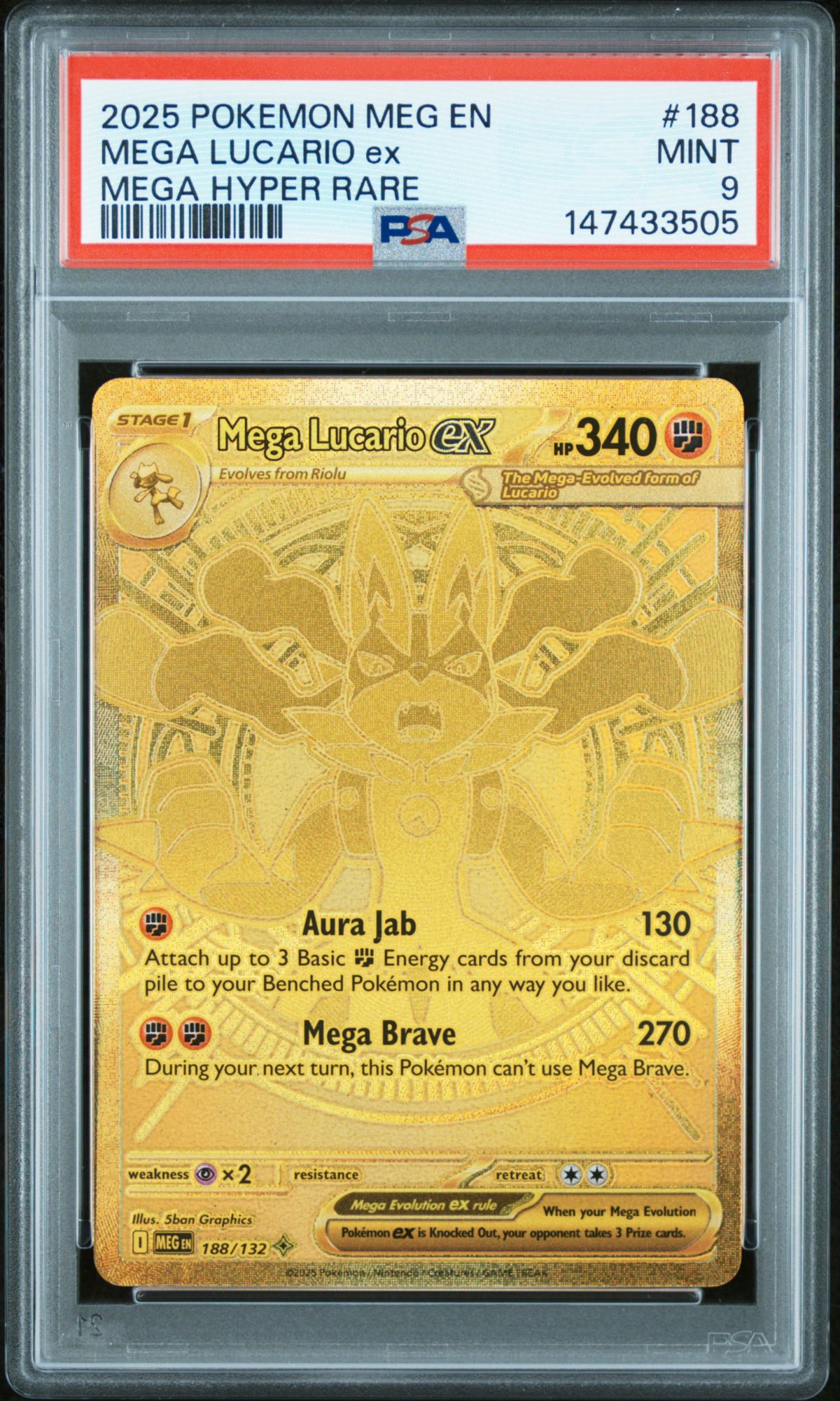 2025 Pokemon Meg En-Mega Evolution 188 Mega Lucario Ex Mega Hyper Rare PSA 9