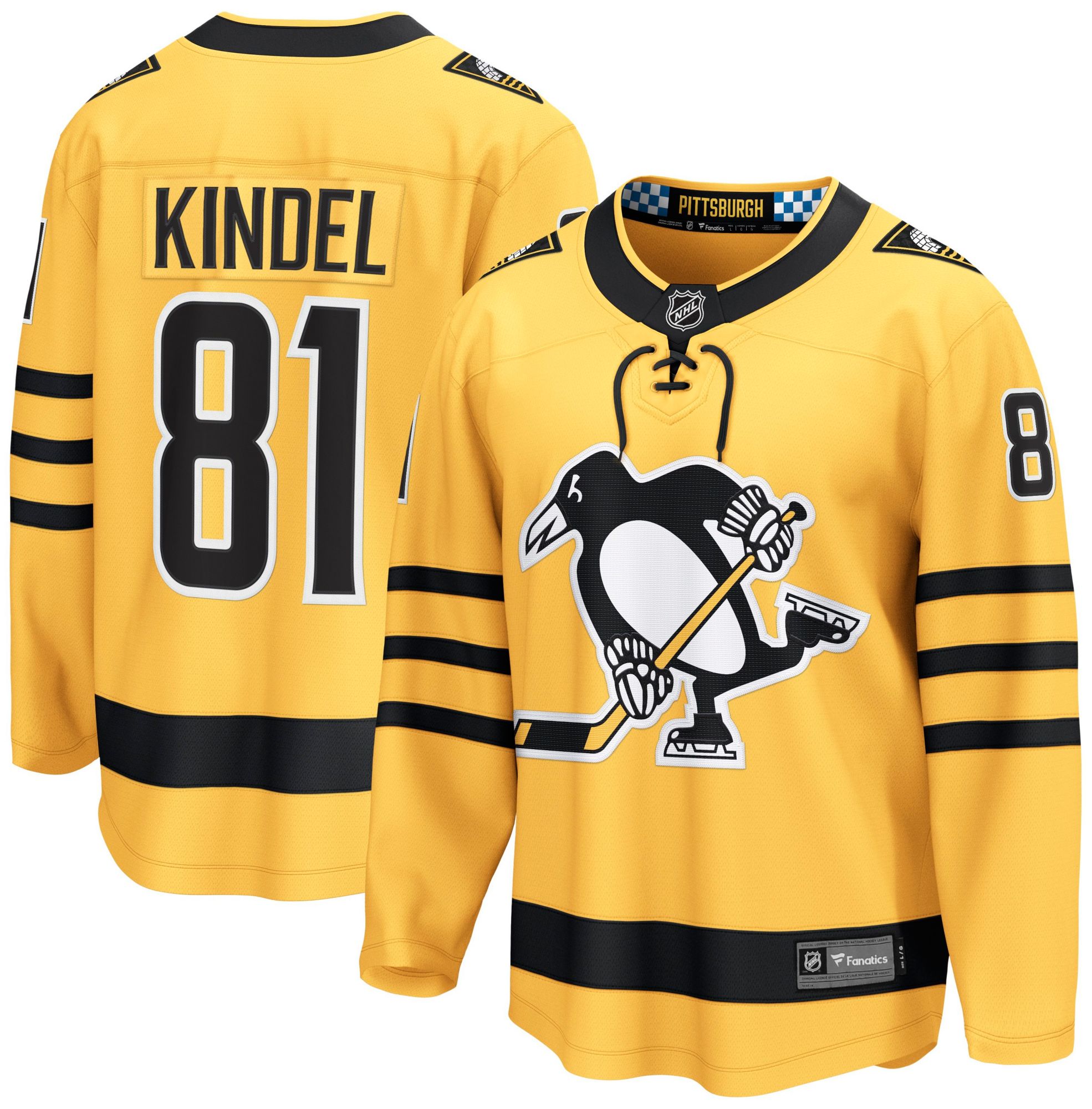NHL Men's Pittsburgh Penguins Gold Ben Kindel #81 Breakaway Alternate Replica Jersey