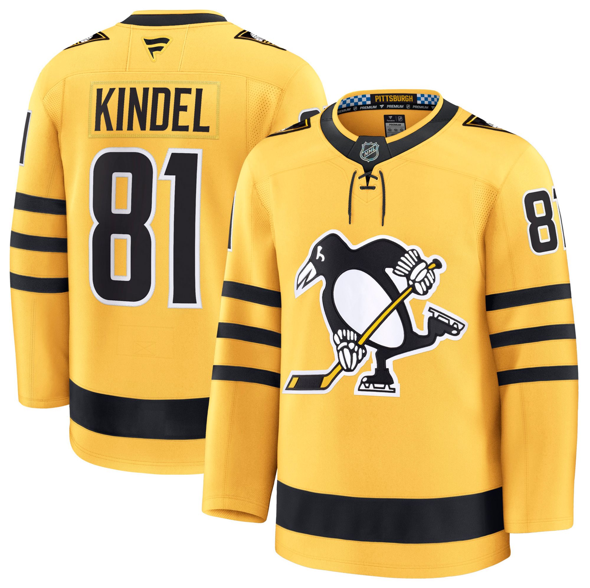 NHL Men's Pittsburgh Penguins Gold Ben Kindel #81 Premium Alternate Authentic Jersey