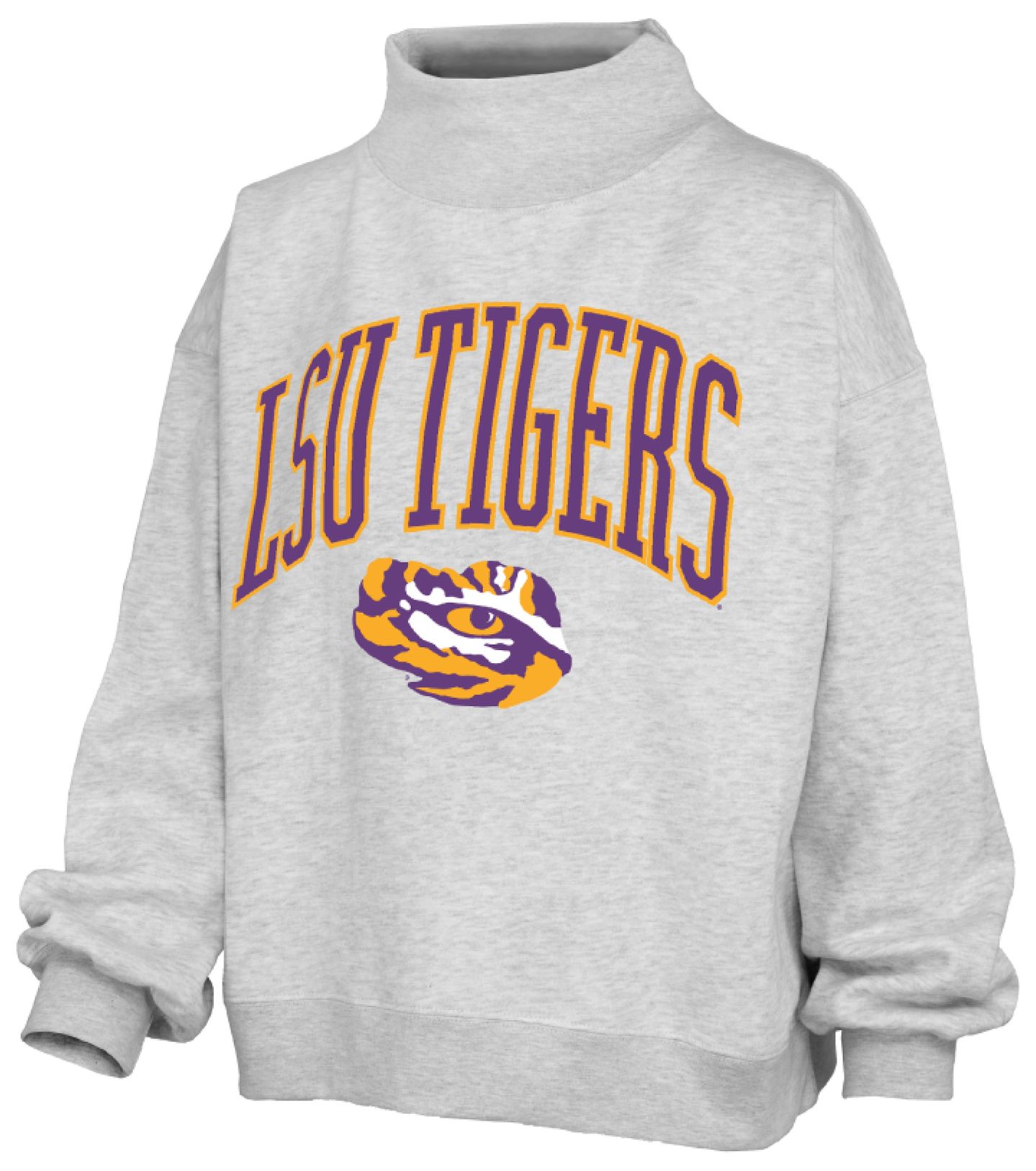 Pressbox Women's LSU Tigers Ash Mock Neck Crewneck Sweatshirt